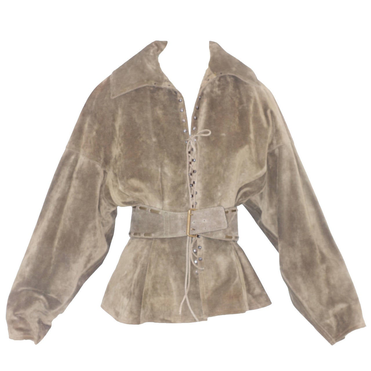 A Very Rare 1989 Azzedine Alaia Suede Lace-up Jacket For Sale