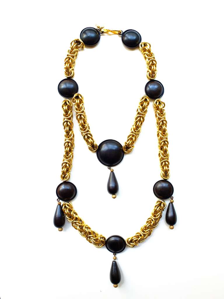 A beautiful Yves Saint Laurent rive gauche chain and wood necklace.  Circa 1980s.  Necklace is labeled.  Made in France.