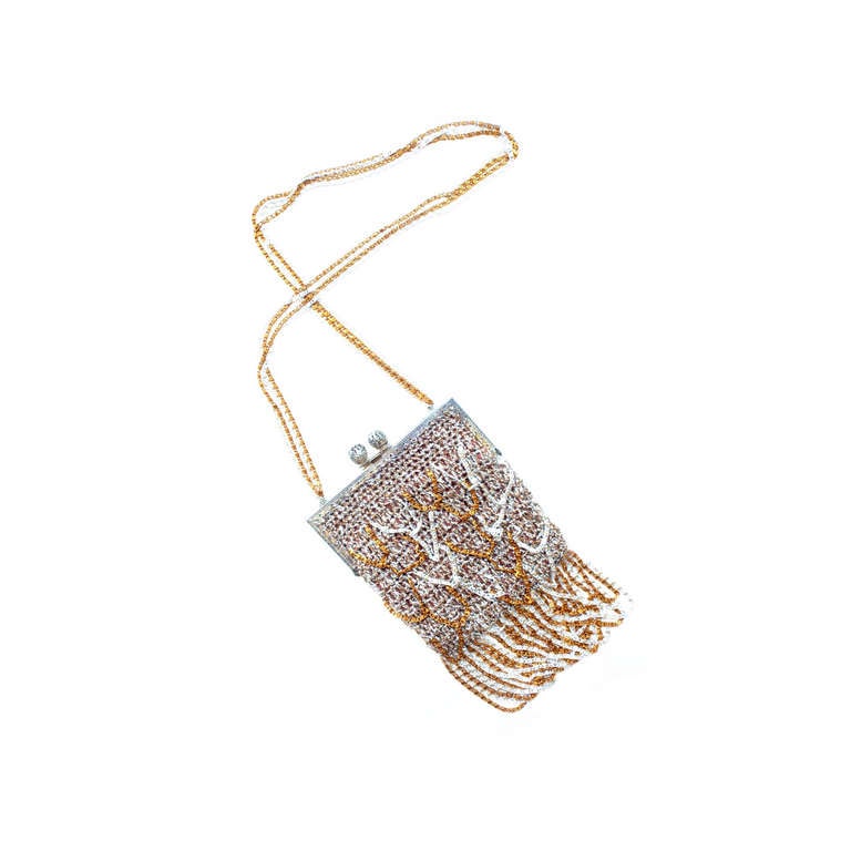 Azzaro Gold and Silver Lurex Crochet Chain Bag For Sale