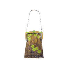 Vintage Whiting and Davis Metal Mesh Bag with Lime Flowers