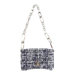 Chanel Black and White Tweed Flap Bag with Tiny Sequins