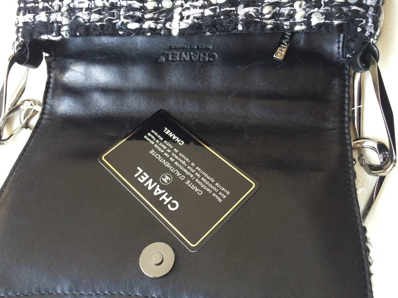 Chanel Black and White Tweed Flap Bag with Tiny Sequins In New Condition In New York, NY