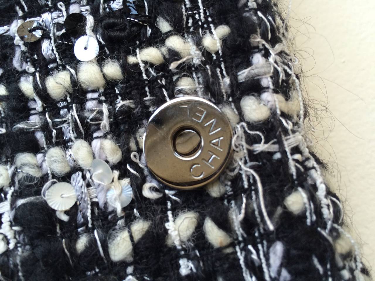 Women's Chanel Black and White Tweed Flap Bag with Tiny Sequins