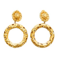 Vintage Miriam Haskell Gilt Filigree Hoop Earrings