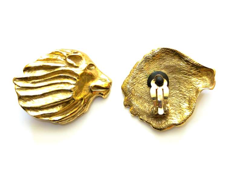 A whimsical pair of Yves Saint Laurent lion earrings.  Signed.