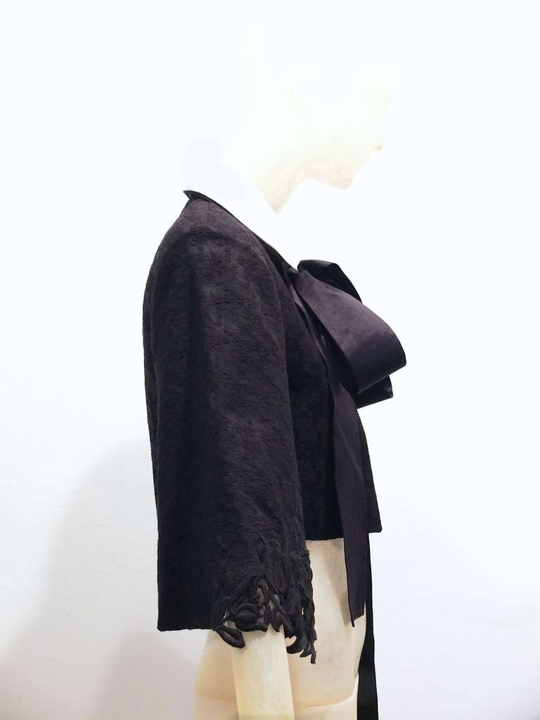 Gianfranco Ferre Black Jacket with White Organza Collar and Lace In Excellent Condition For Sale In New York, NY
