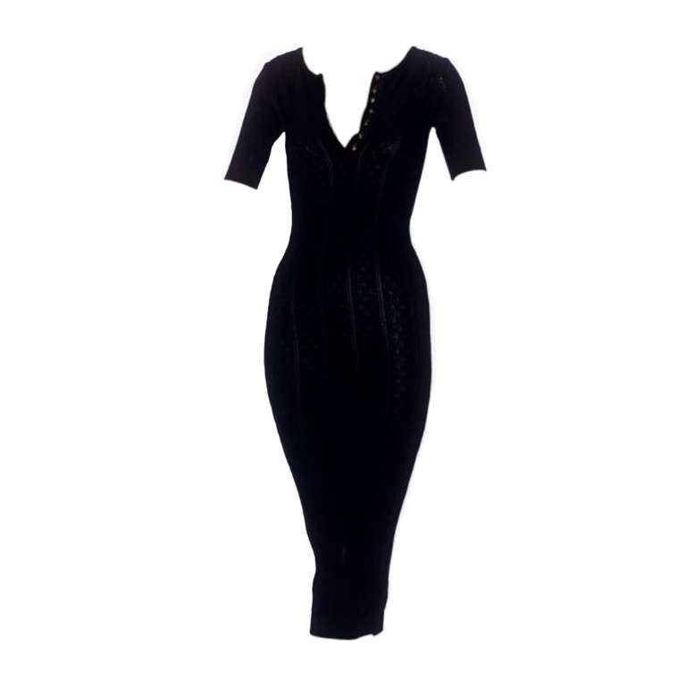 A Rare Marc Jacobs for Perry Ellis Crochet Dress w/ Glass Flower Buttons For Sale