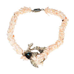 Retro Ugo Correani Whimsical Seashell and Fish Necklace with Pearl 'Bubbles'
