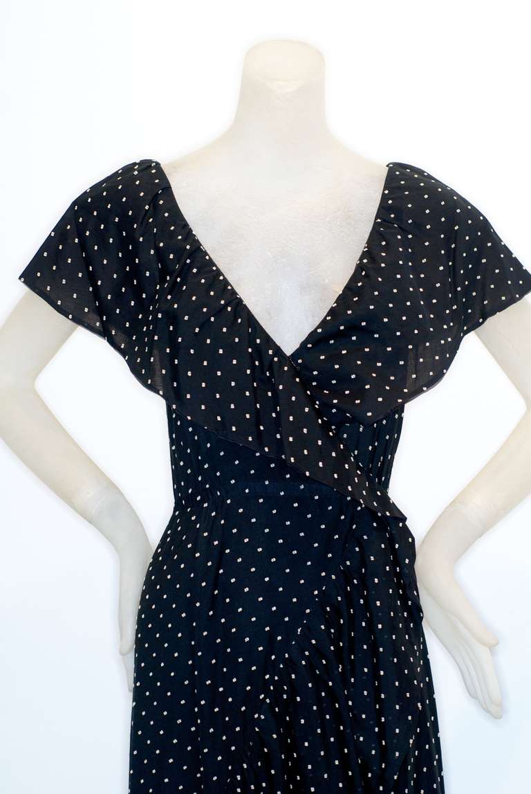 1970s Halston Dotted Swiss Wrap Dress In Excellent Condition For Sale In New York, NY