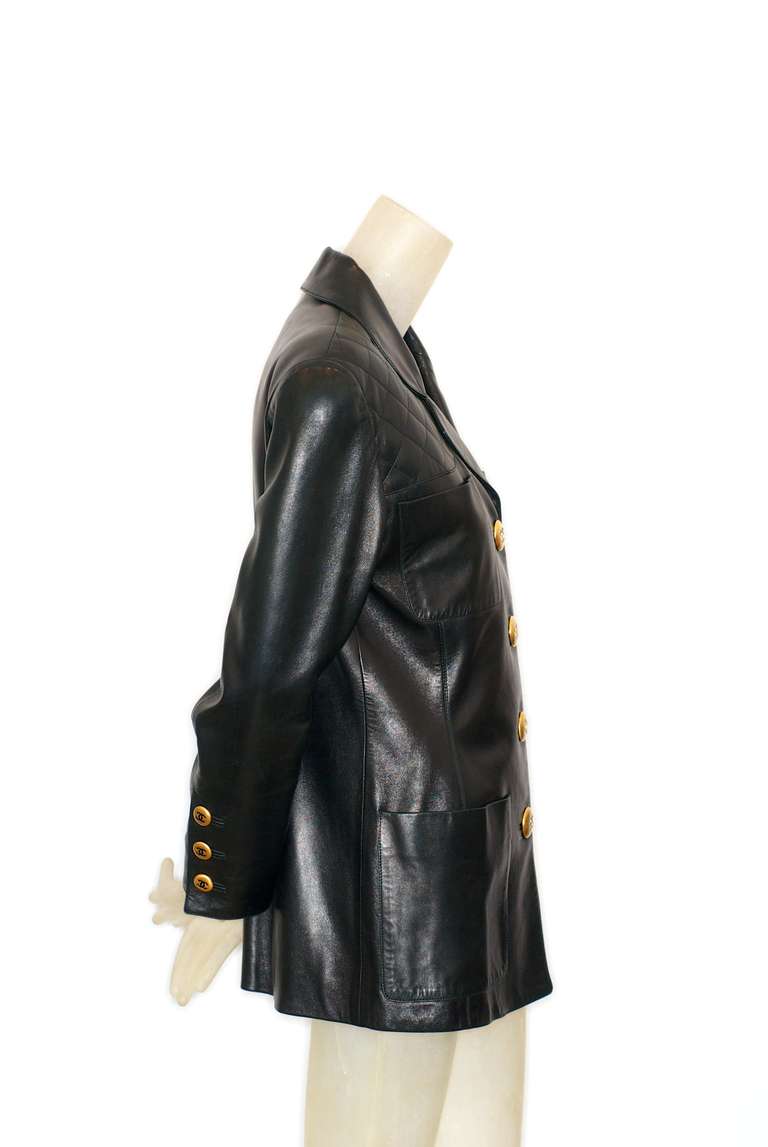 A RARE vintage Chanel Leather Jacket with Quilted Detail In Excellent Condition For Sale In New York, NY