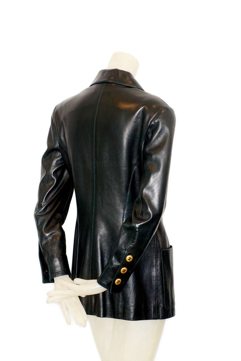 Women's A RARE vintage Chanel Leather Jacket with Quilted Detail For Sale