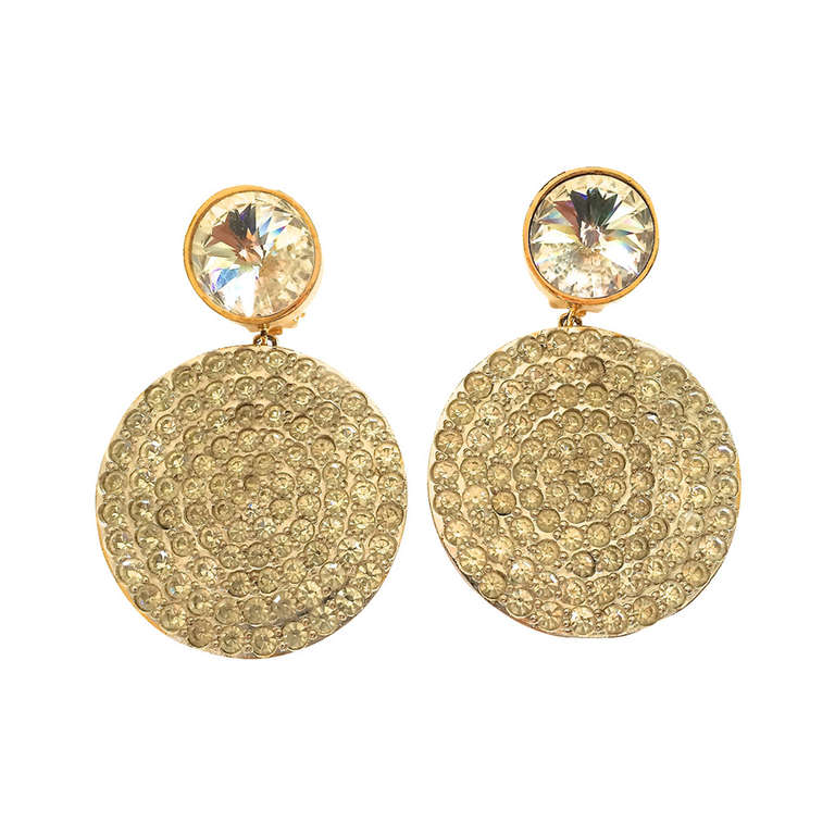 Valentino Crystal Gilt Clip On Earrings For Sale