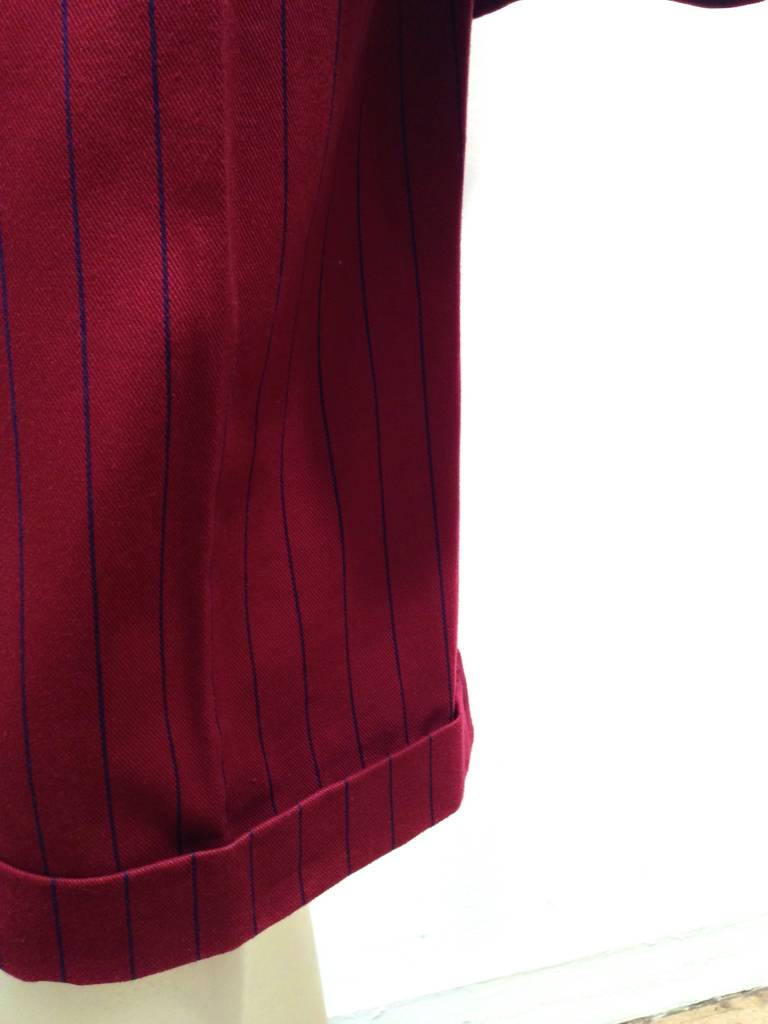 Mid 1980s Perry Ellis Pin Striped Jacket with Trouser Shorts In Excellent Condition For Sale In New York, NY