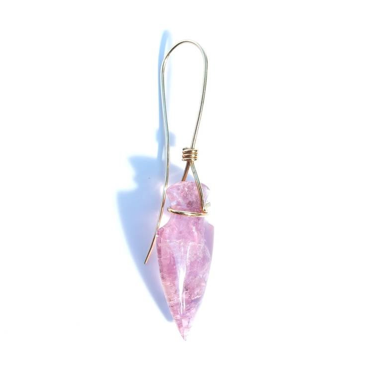 A rare and beautiful Tina Chow pink tourmaline single earring.  Signed Tina Chow.

Tina Chow, a legendary collector of vintage fashion and style icon became a jewelry designer in the mid 1980s of beautiful and elegant crystal and quartz  jewelry.