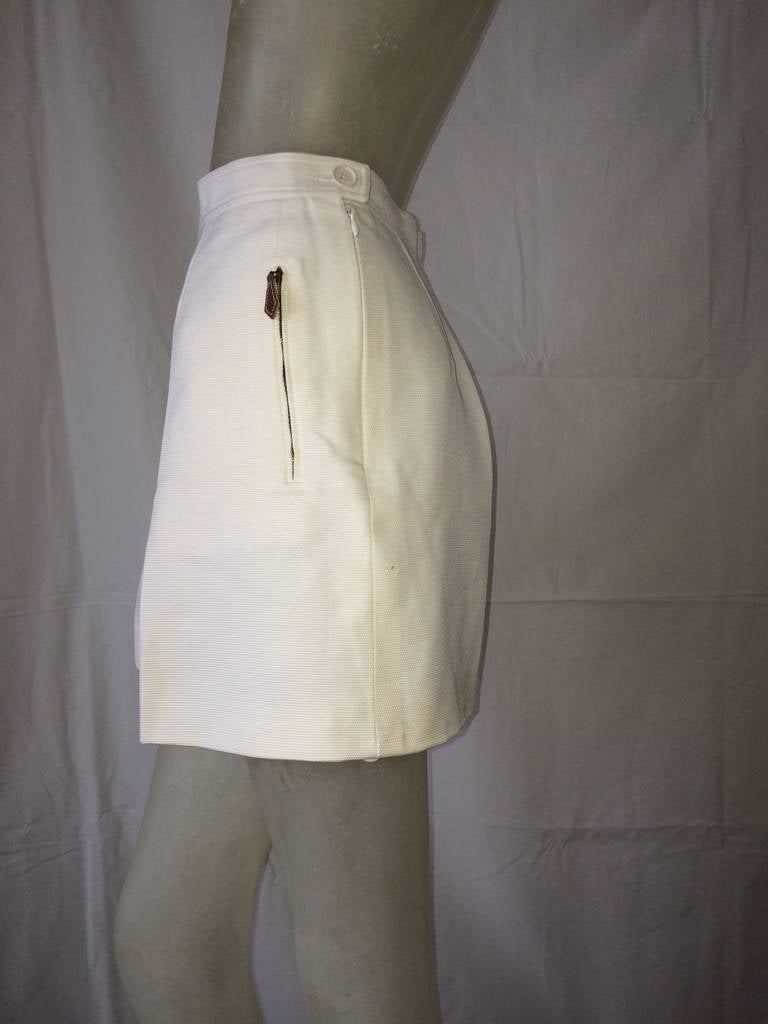 Hermes White Cotton Pique Shorts with Leather Zipper Tabs