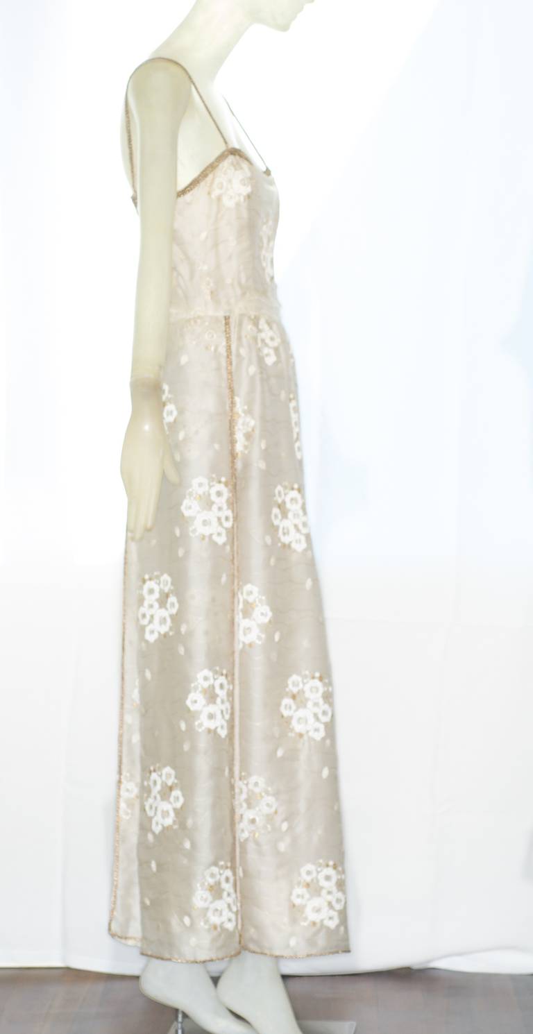 1972 Chanel Haute Couture Organza Gown with Lesage Embroidery In Excellent Condition In New York, NY