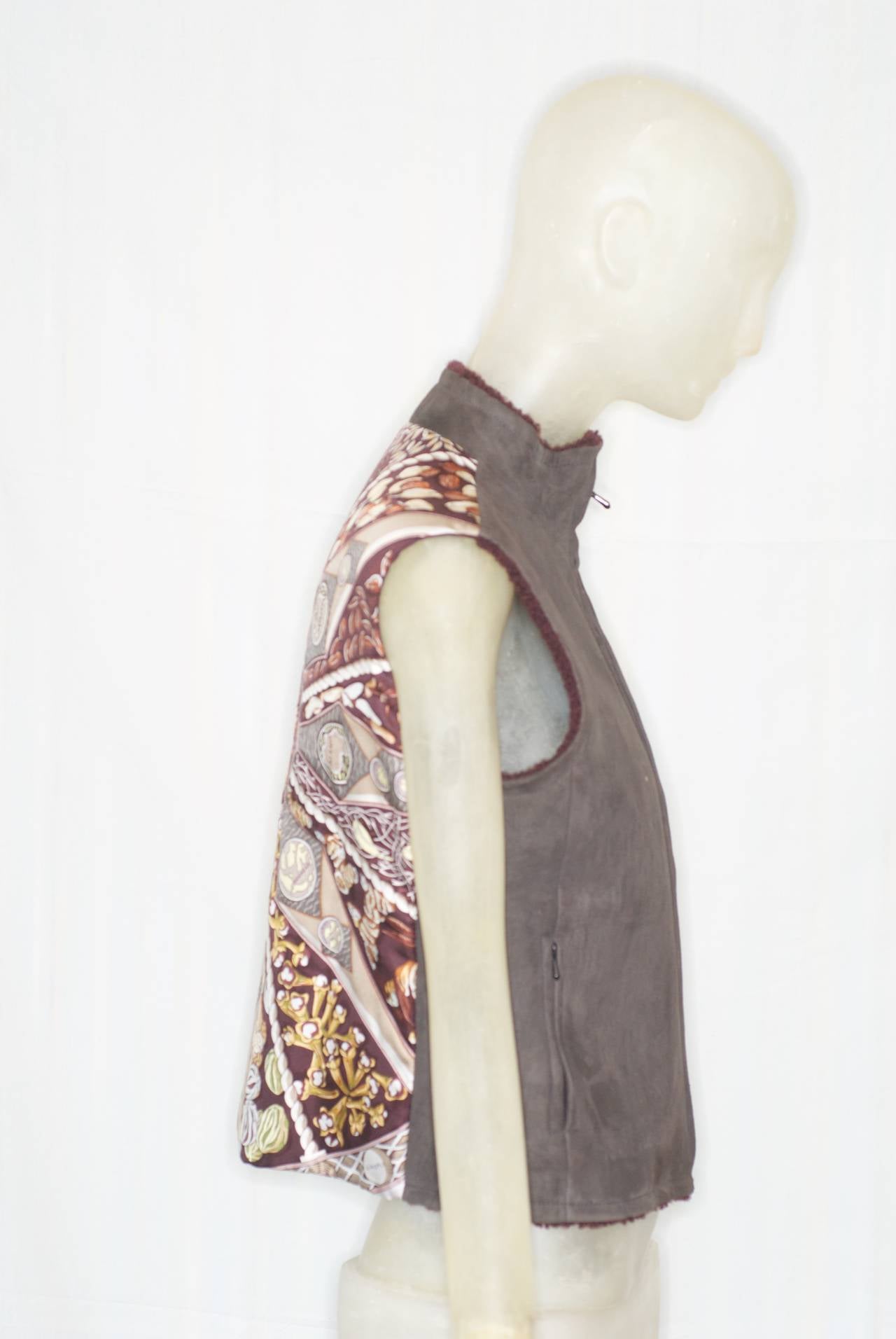Hermes Shearling Vest with Silk Scarf Back In Excellent Condition For Sale In New York, NY