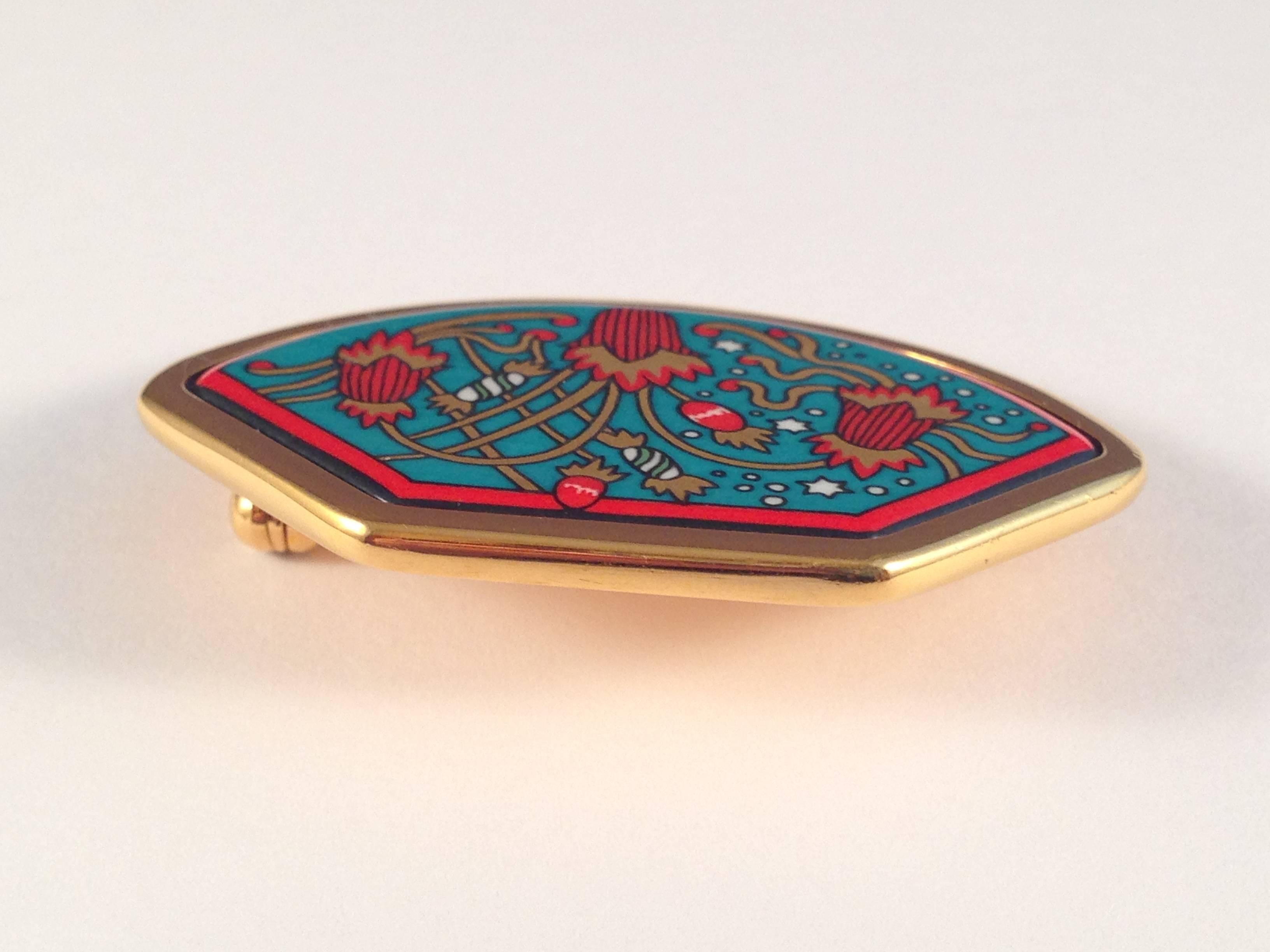 Contemporary Hermes Enamel Brooch With Original Box  For Sale