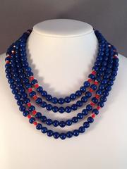 Willian De Lillo Necklace 1971 Blue and Red Beads