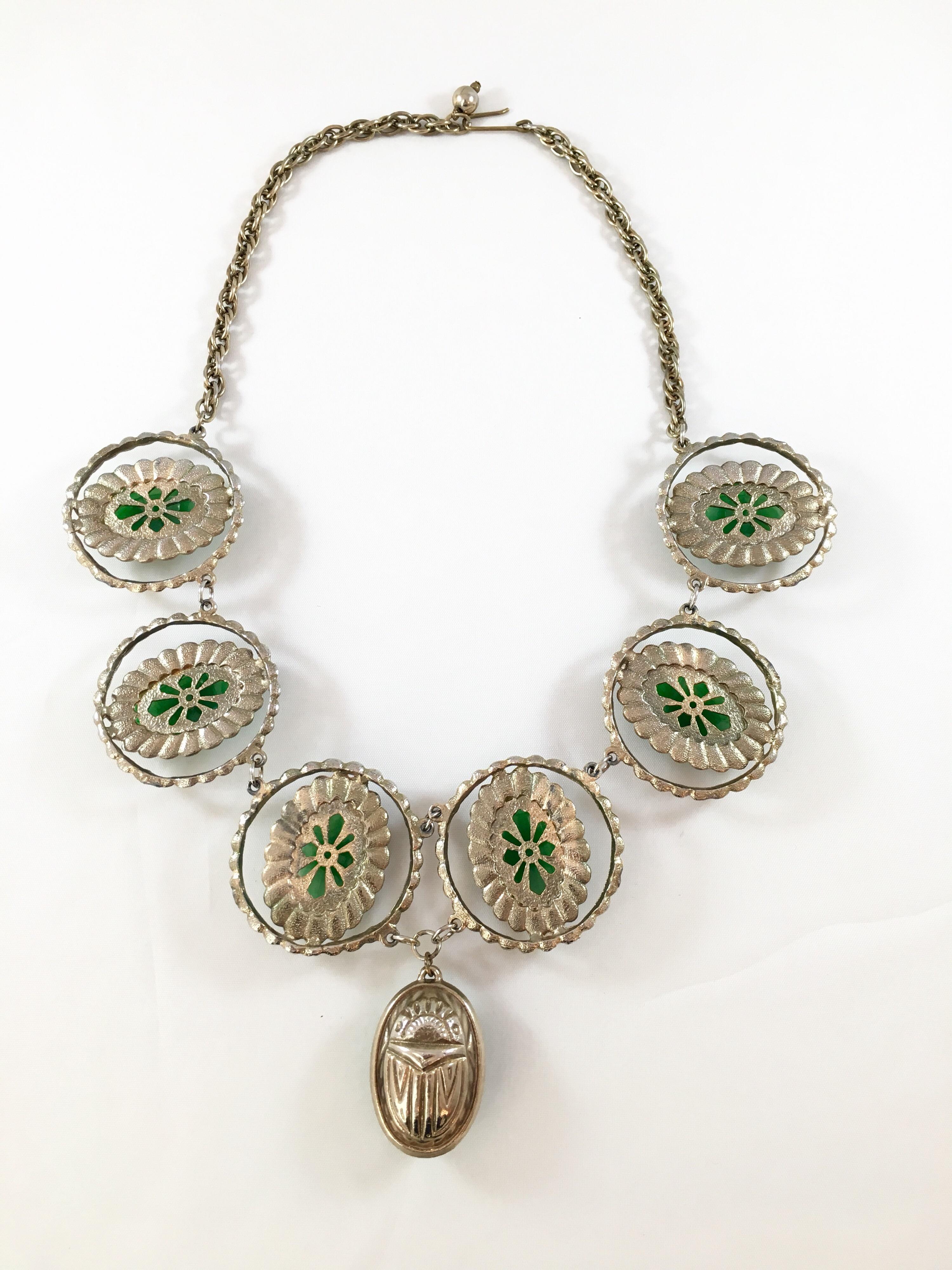 Egyptian Revival Large Green Scarab Necklace 5