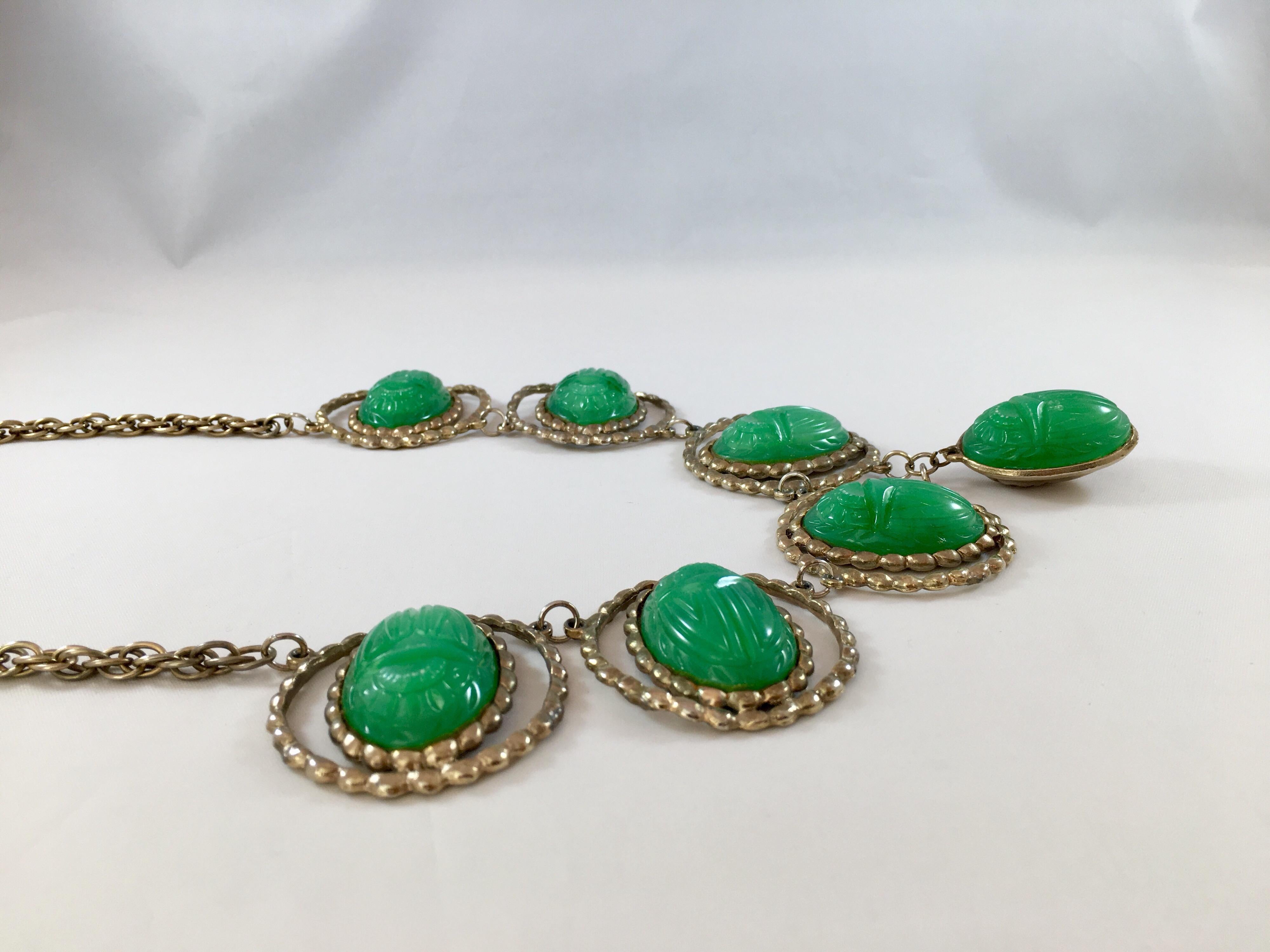 Egyptian Revival Large Green Scarab Necklace 2