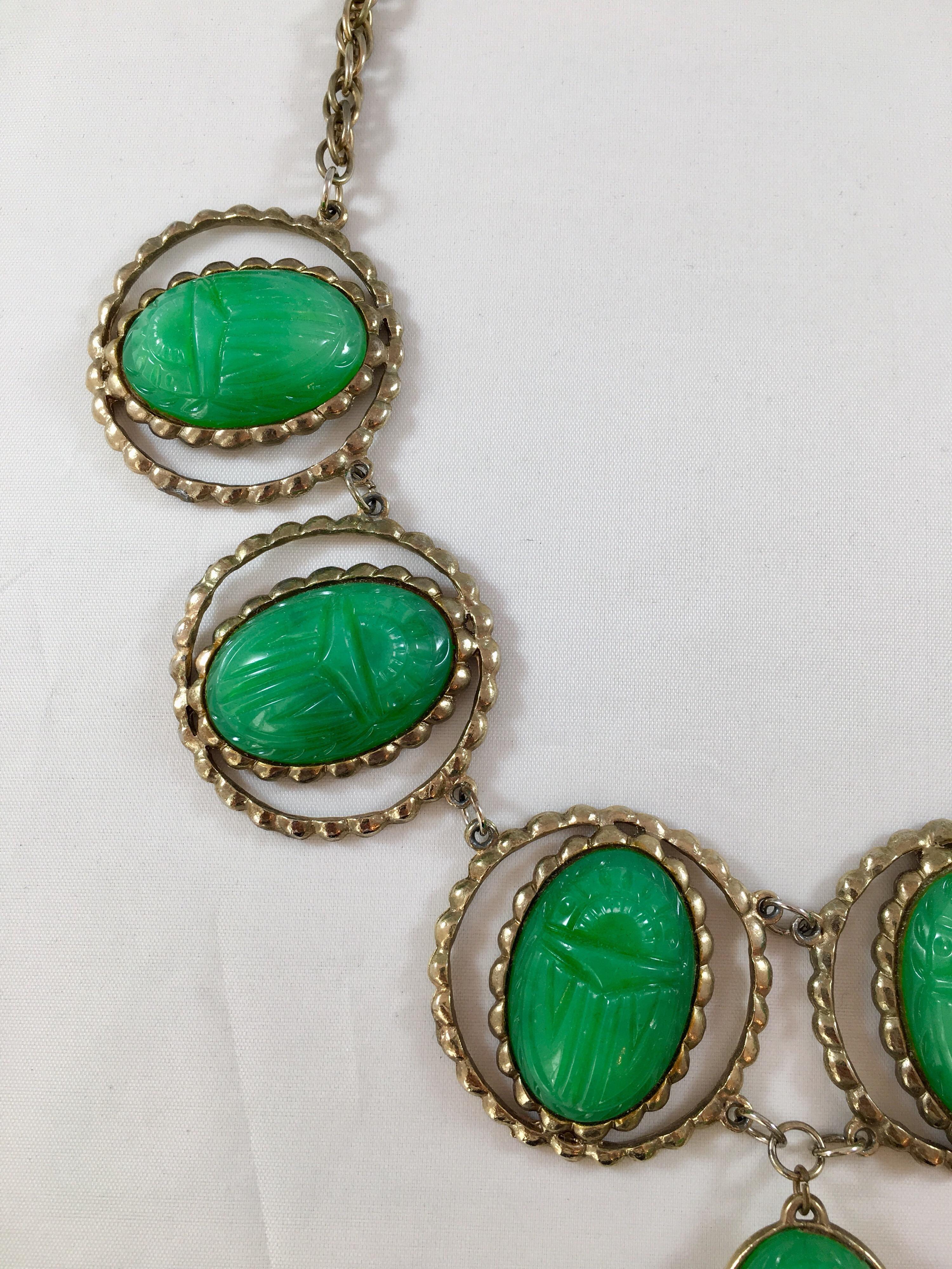 Egyptian Revival Large Green Scarab Necklace 1