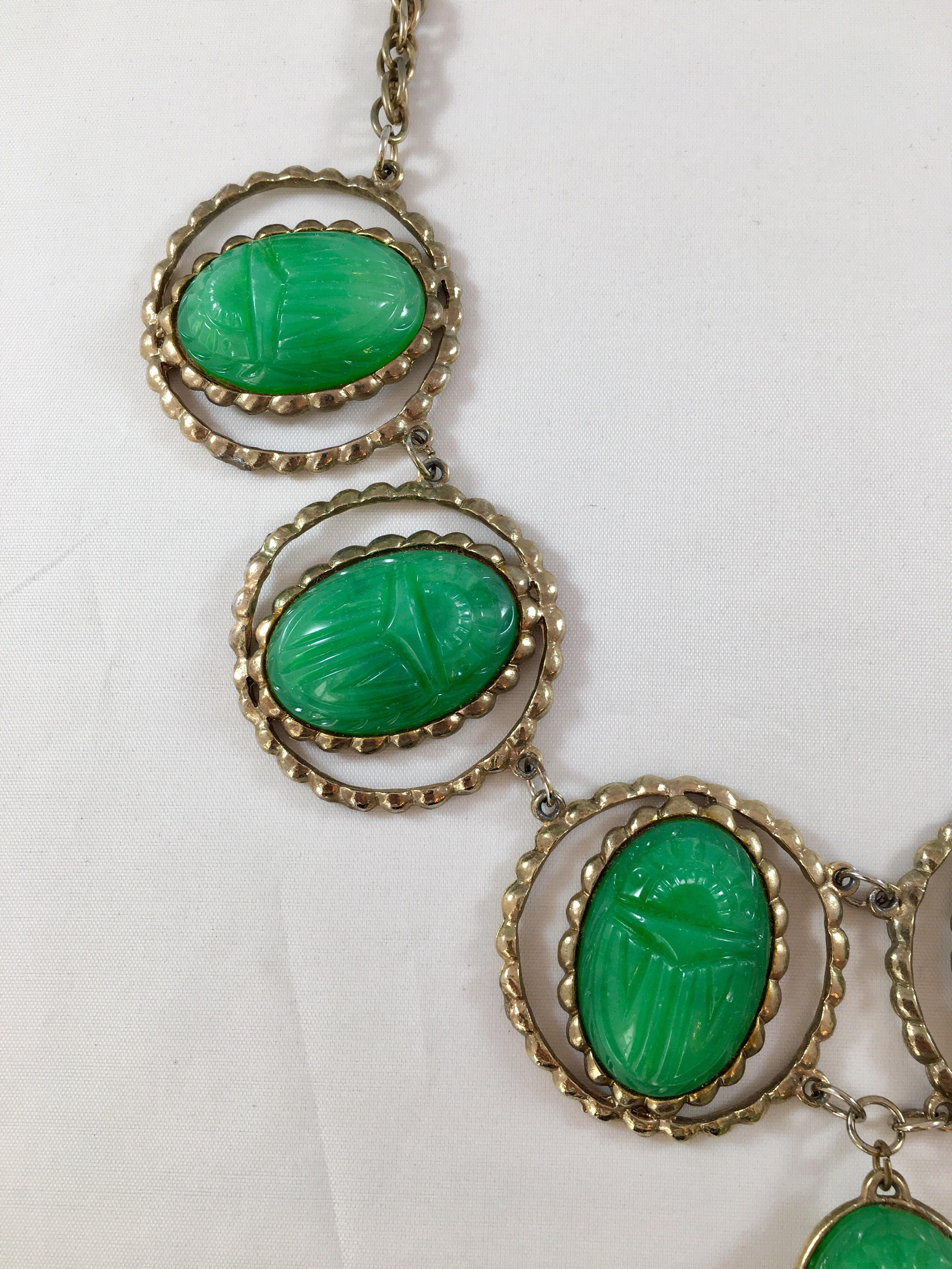 Egyptian Revival Large Green Scarab Necklace 3
