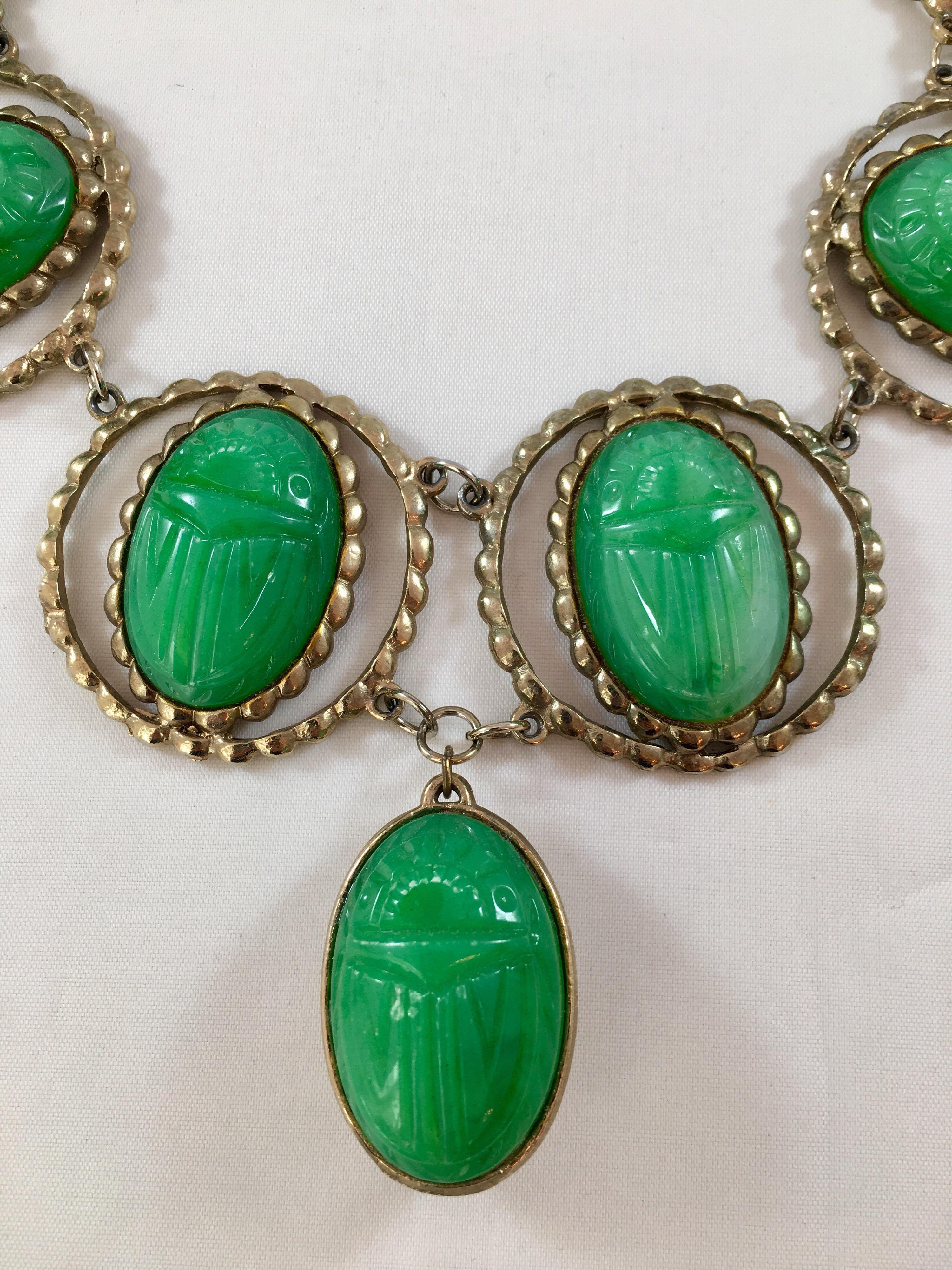 Egyptian Revival Large Green Scarab Necklace 4