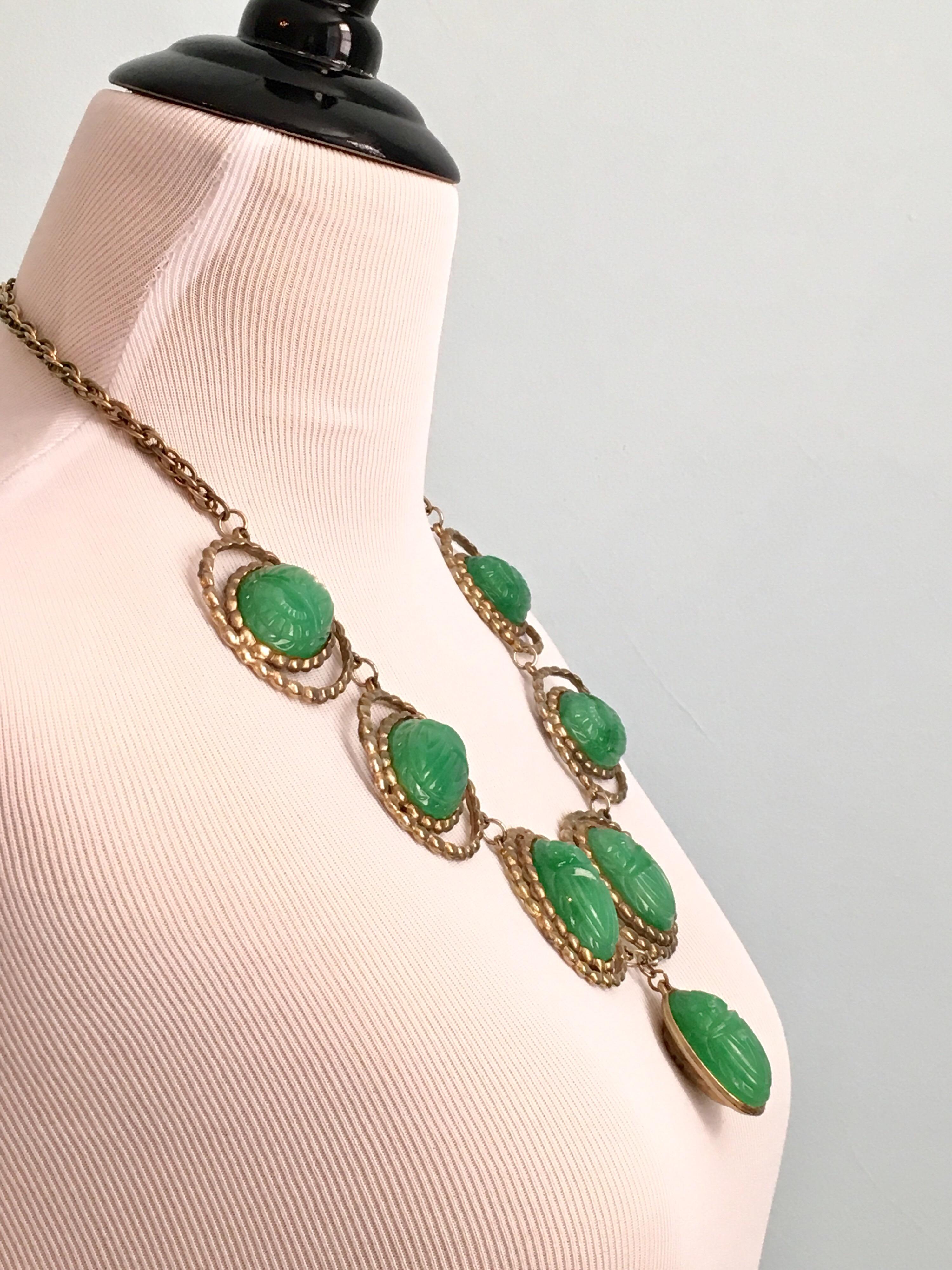 Women's Egyptian Revival Large Green Scarab Necklace
