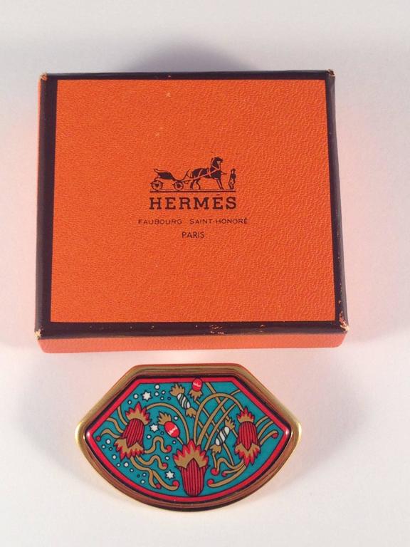 Hermes Enamel Brooch With Original Box For Sale at 1stDibs