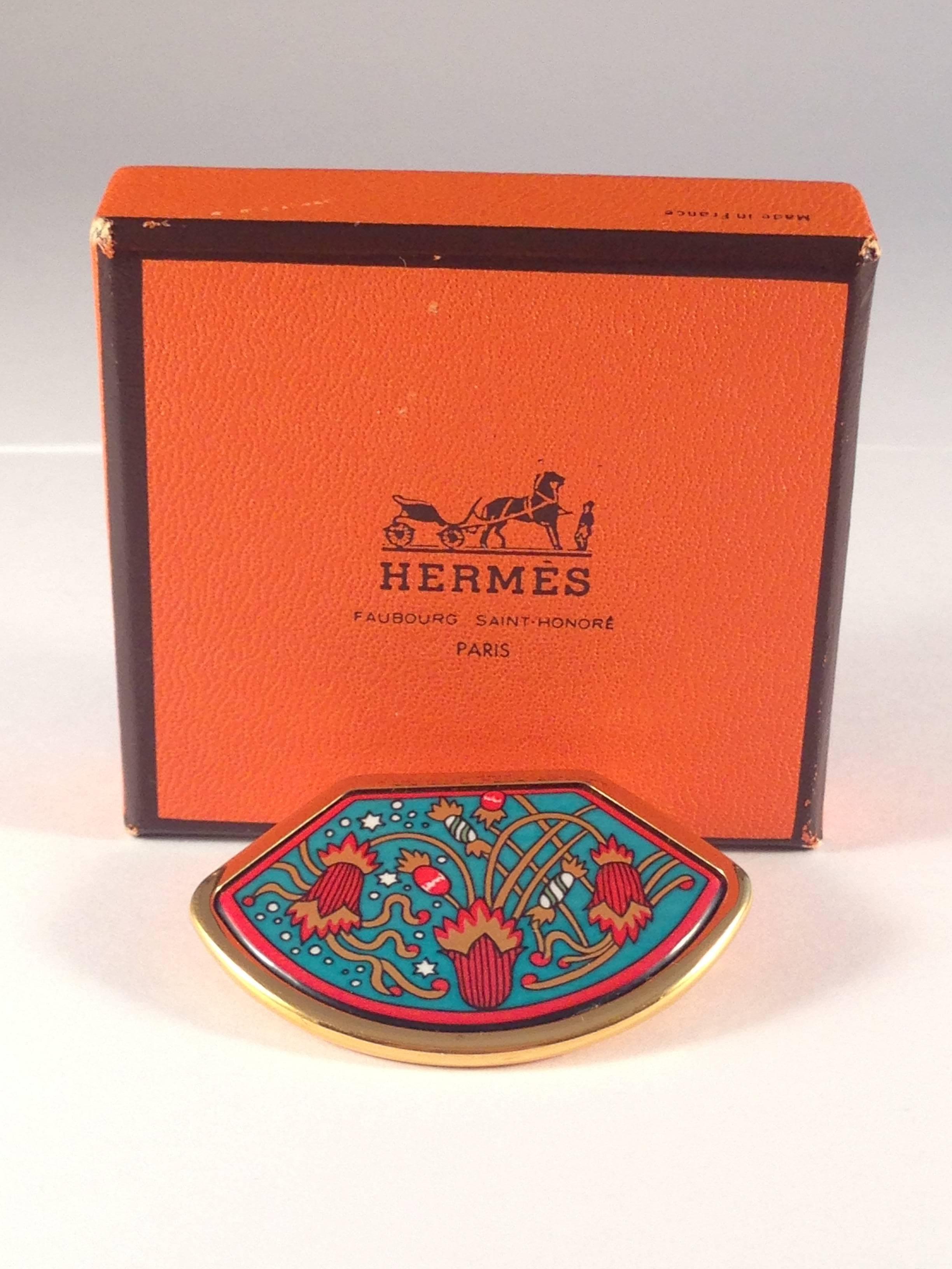 Women's Hermes Enamel Brooch With Original Box  For Sale