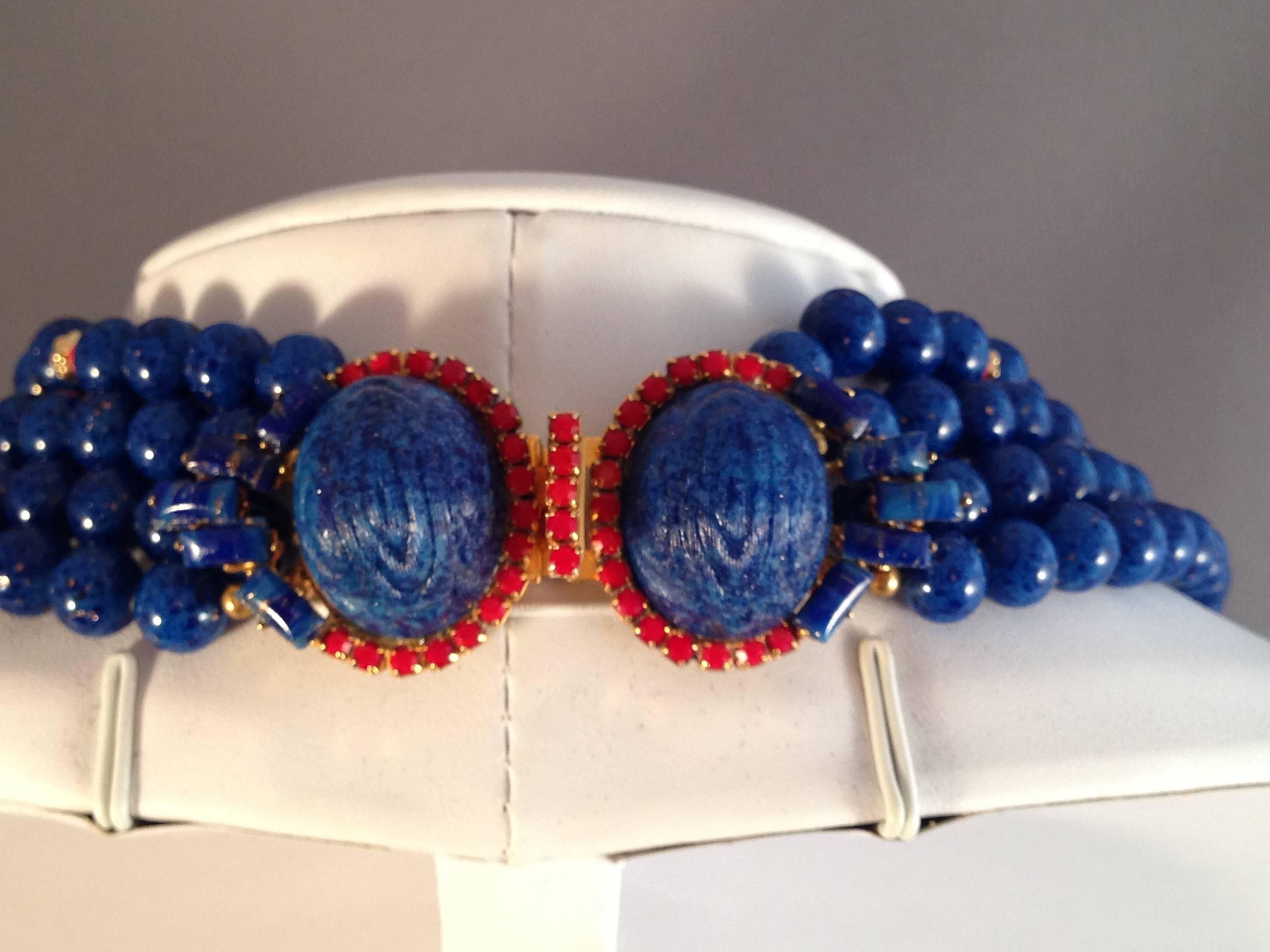 Willian De Lillo Necklace 1971 Blue and Red Beads 2