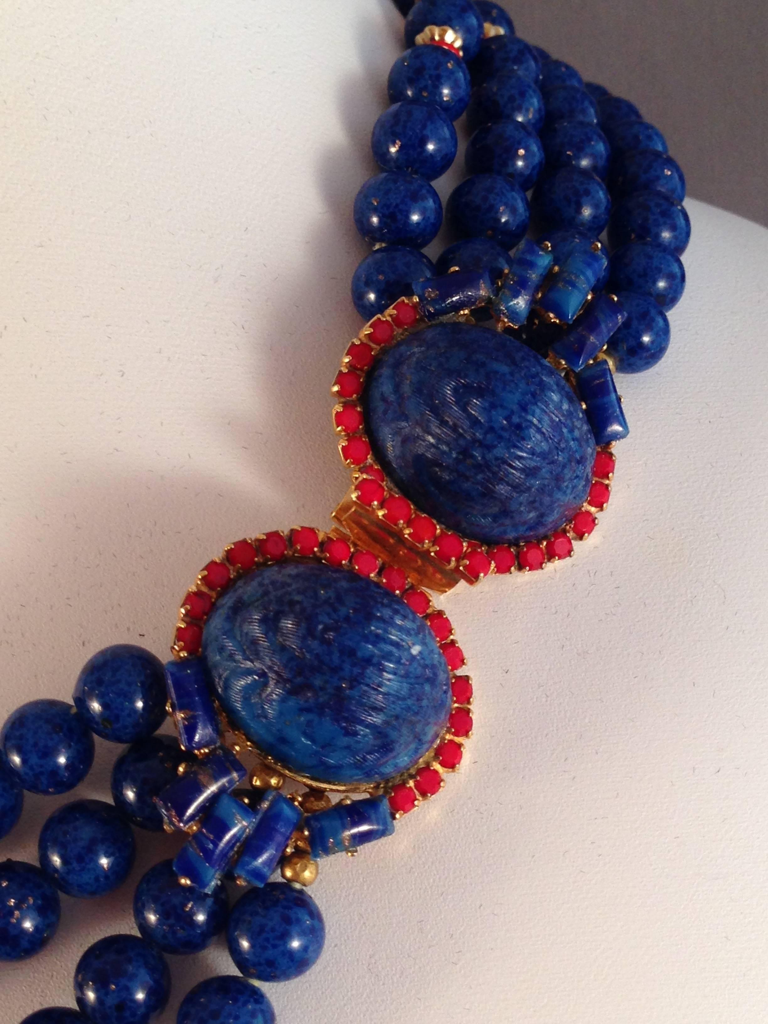 Willian De Lillo Necklace 1971 Blue and Red Beads In Excellent Condition In Chicago, IL