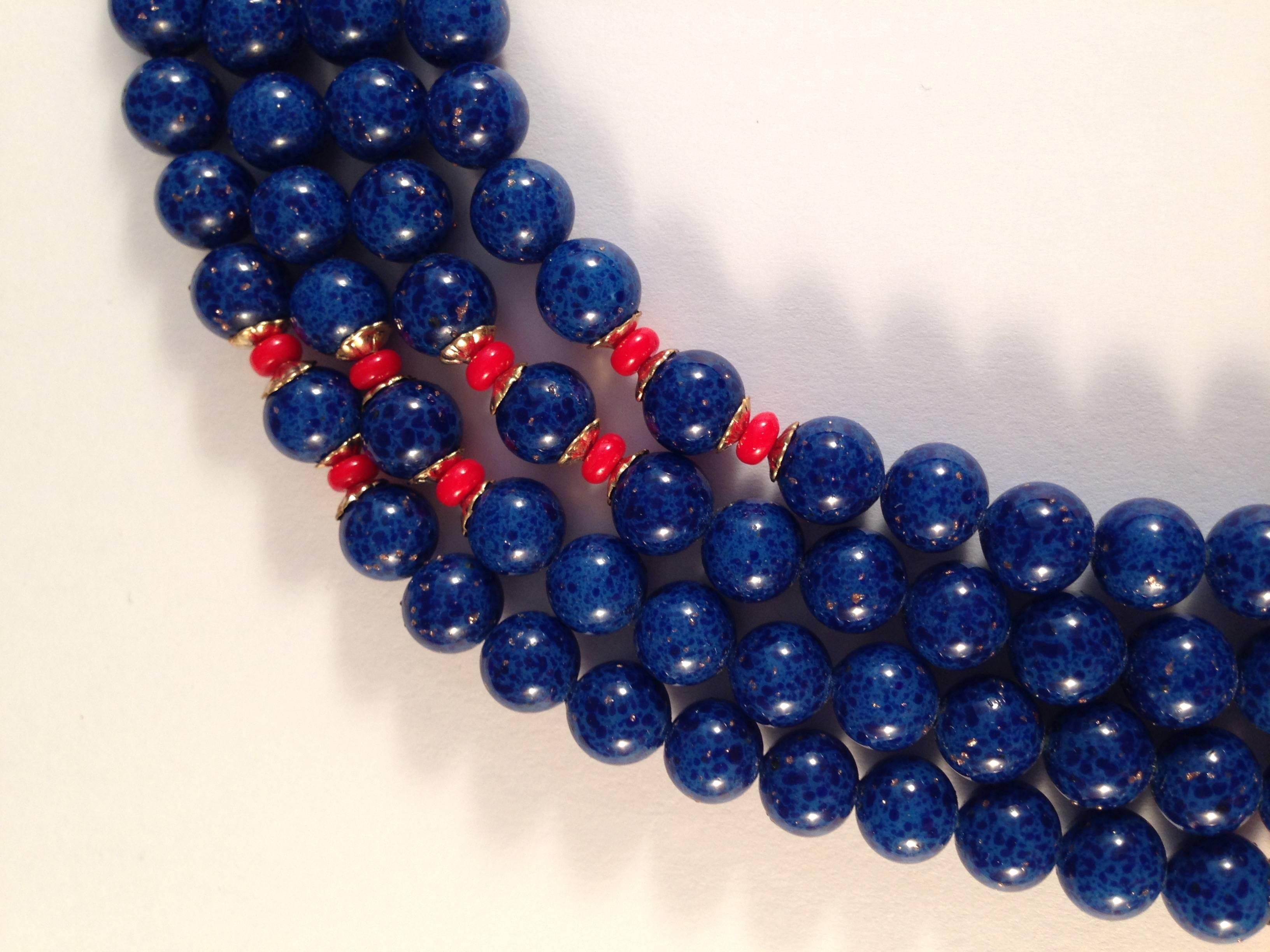 Women's Willian De Lillo Necklace 1971 Blue and Red Beads