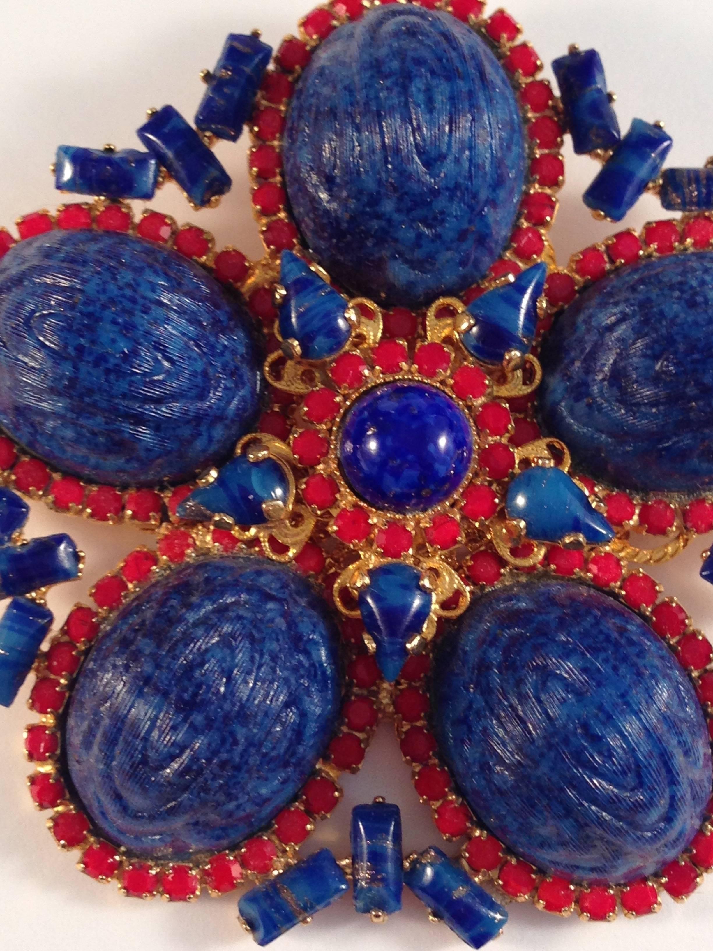 Women's William De Lillo 1971 Blue and Red Brooch For Sale