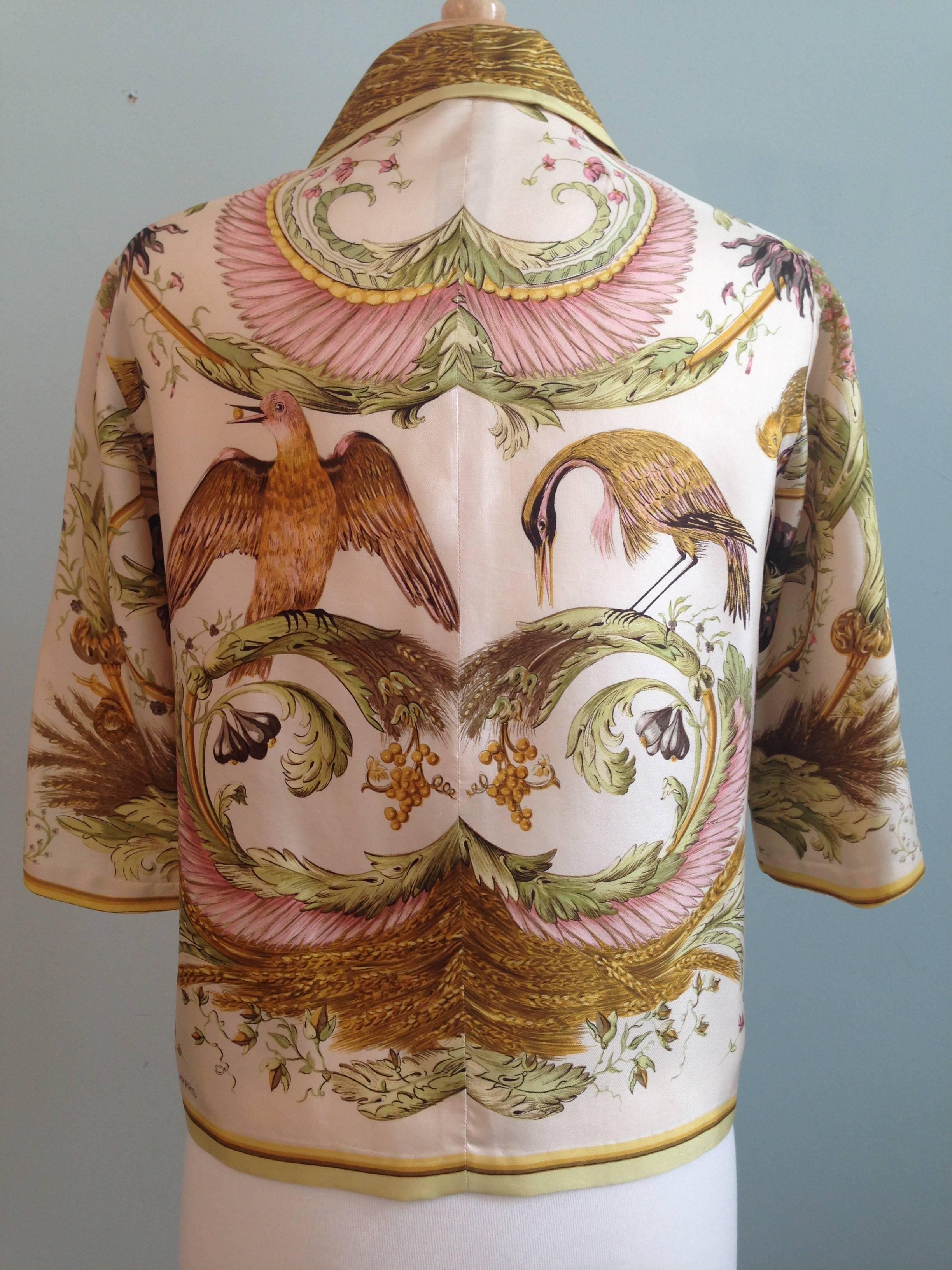 Brown Hermes Silk 'Ceres' Print Blouse Shirt 1960s For Sale