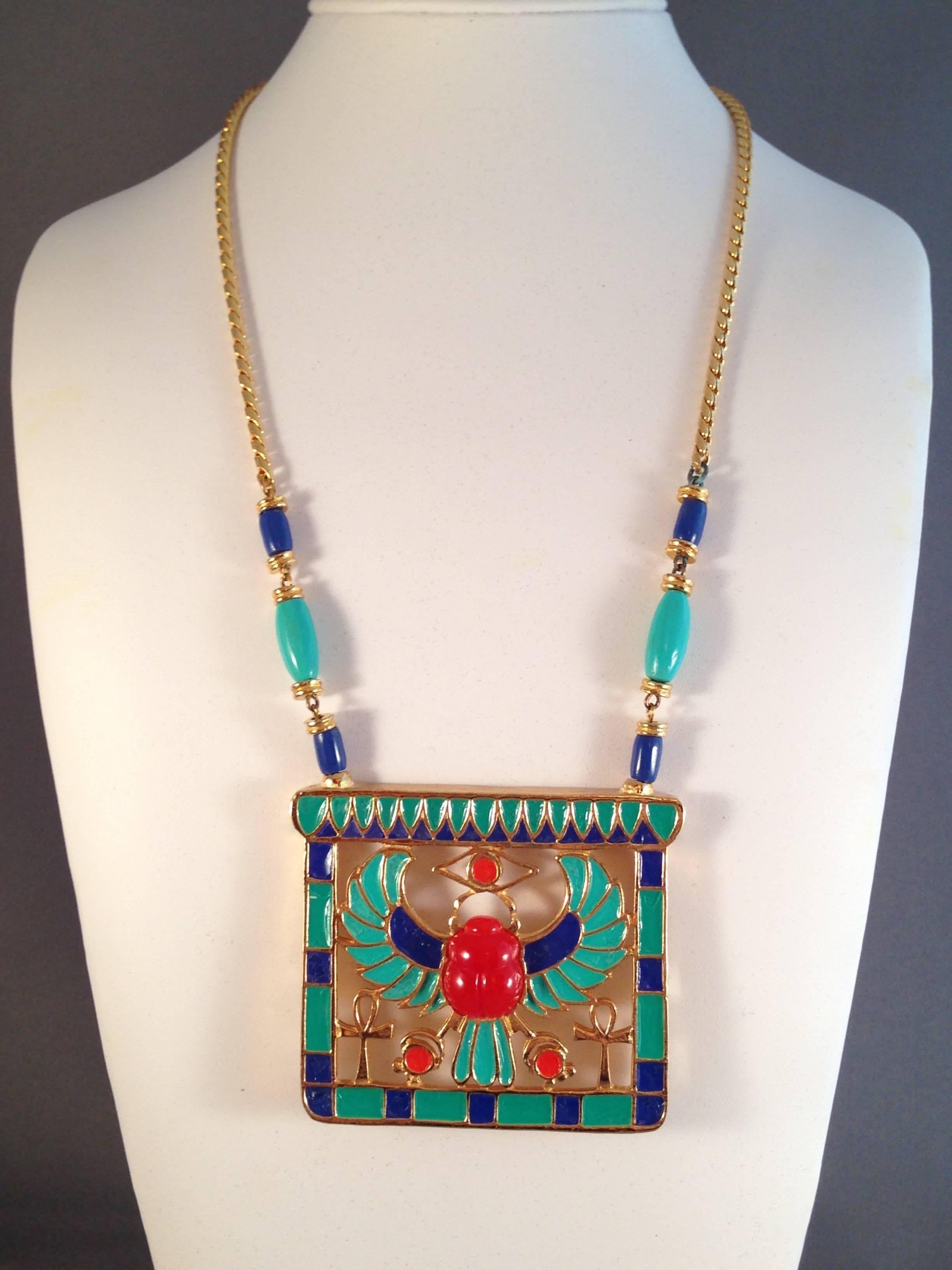 Women's Hattie Carnegie Necklace 1960s Egyptian Revival Pendant For Sale