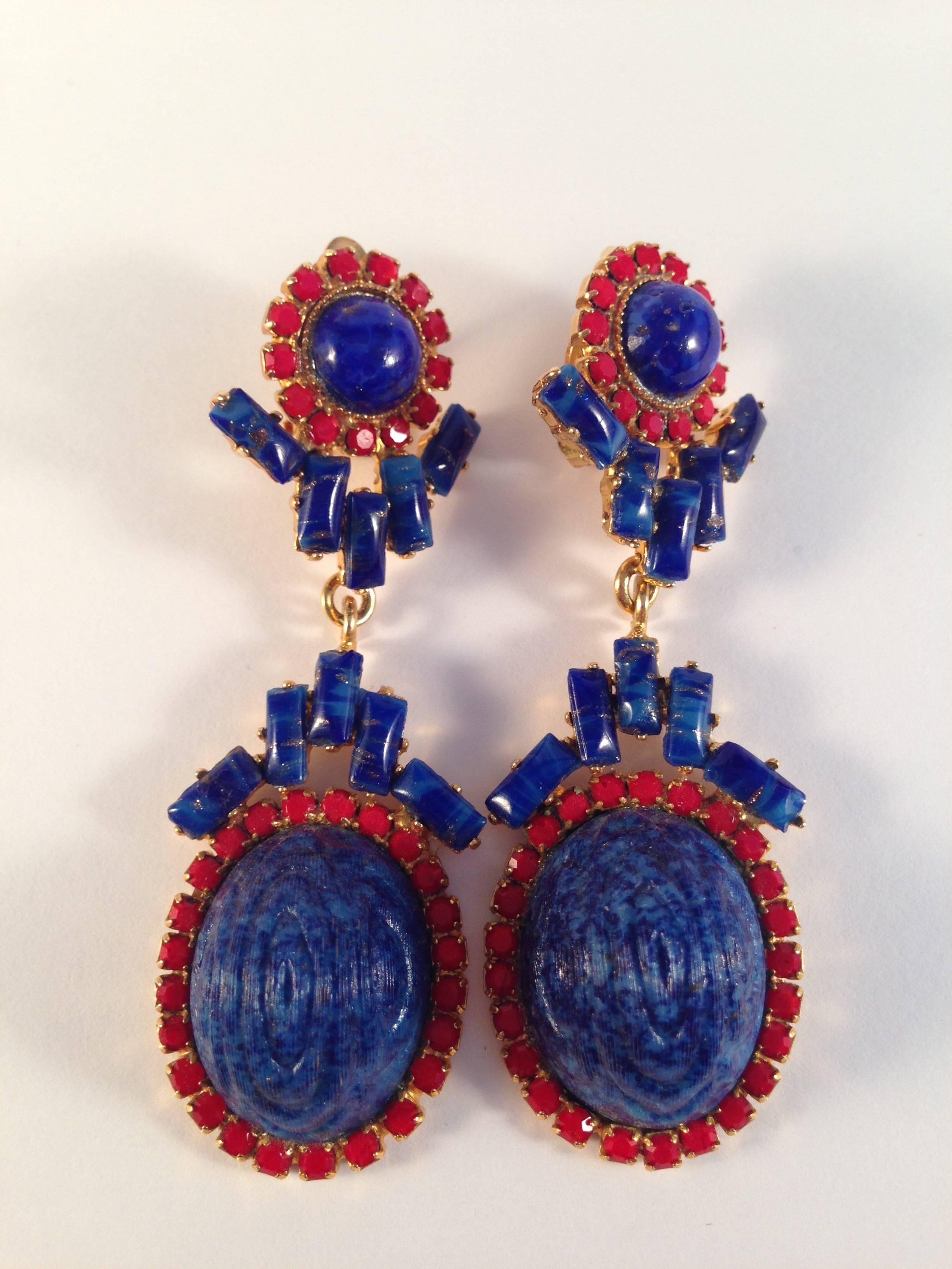 William De Lillo Earrings Blue and Red 1971 In Excellent Condition In Chicago, IL
