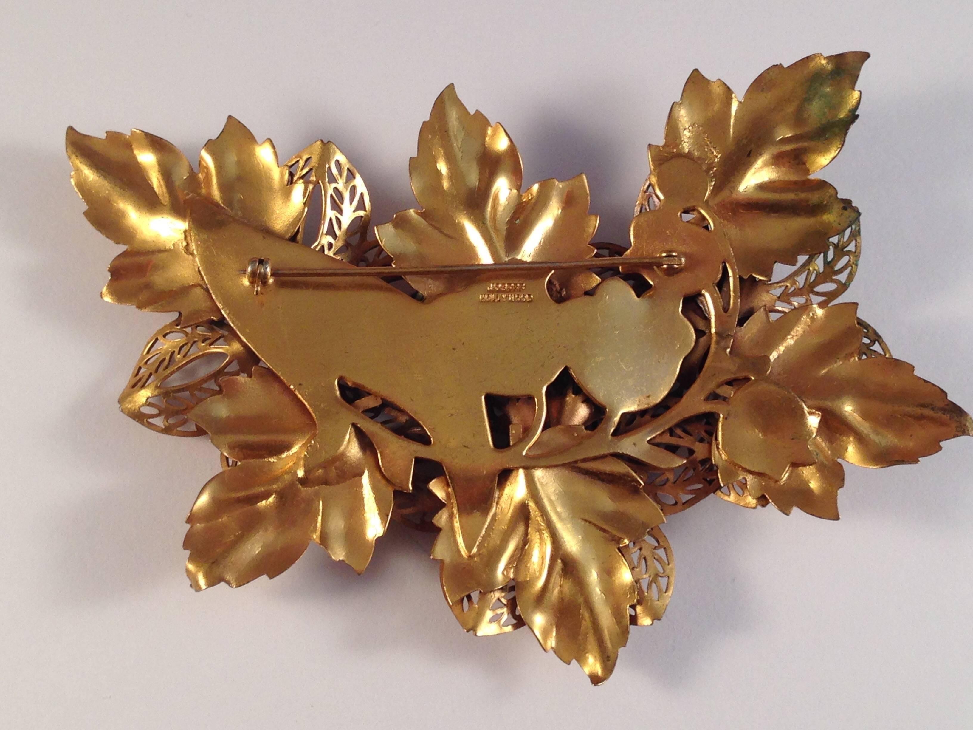 Joseff Of Hollywood Large 1940s Floral Brooch  In Good Condition For Sale In Chicago, IL