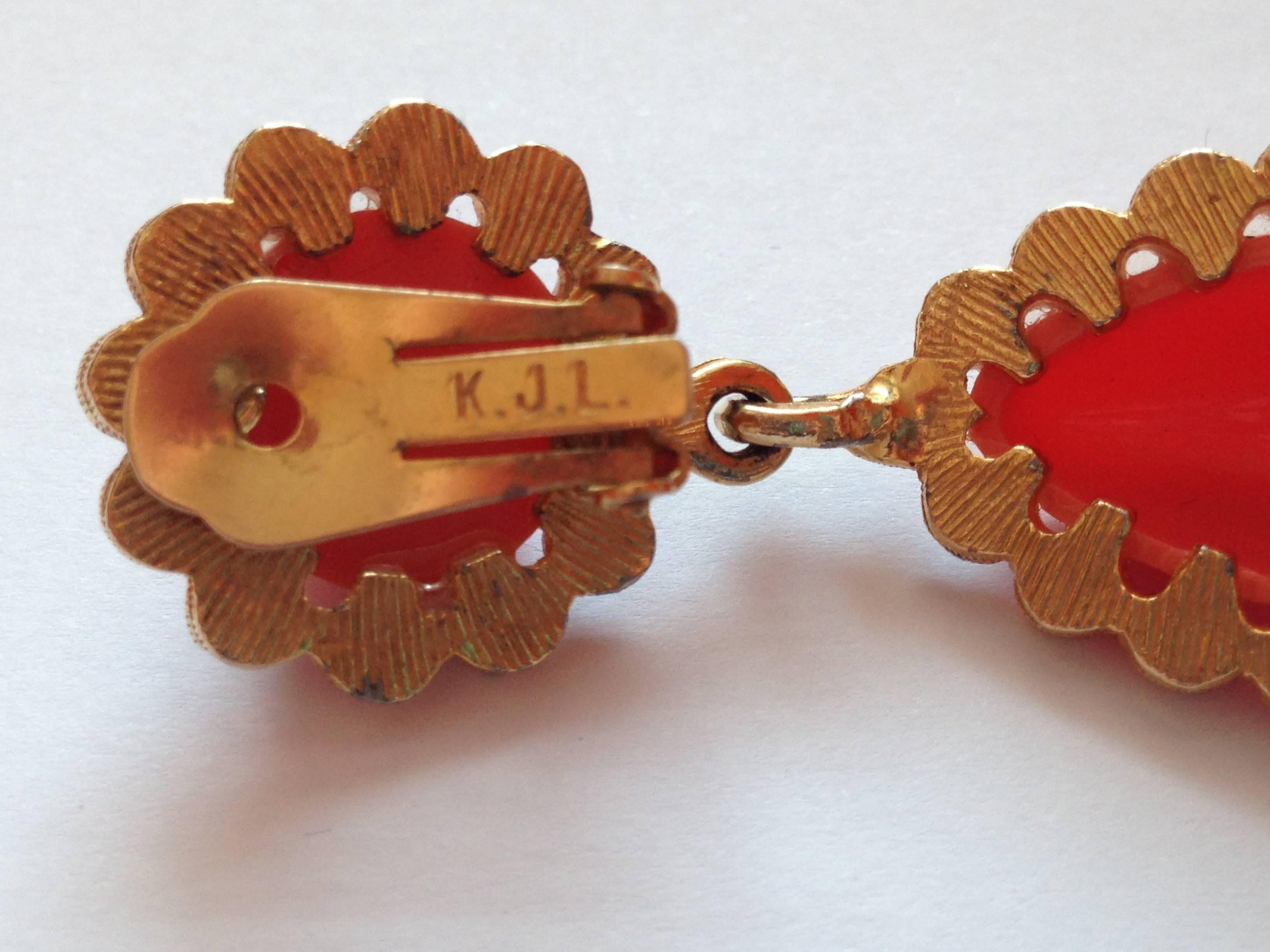 1960s Kenneth Jay Lane Faux Coral and Rhinestone Earrings In Excellent Condition In Chicago, IL