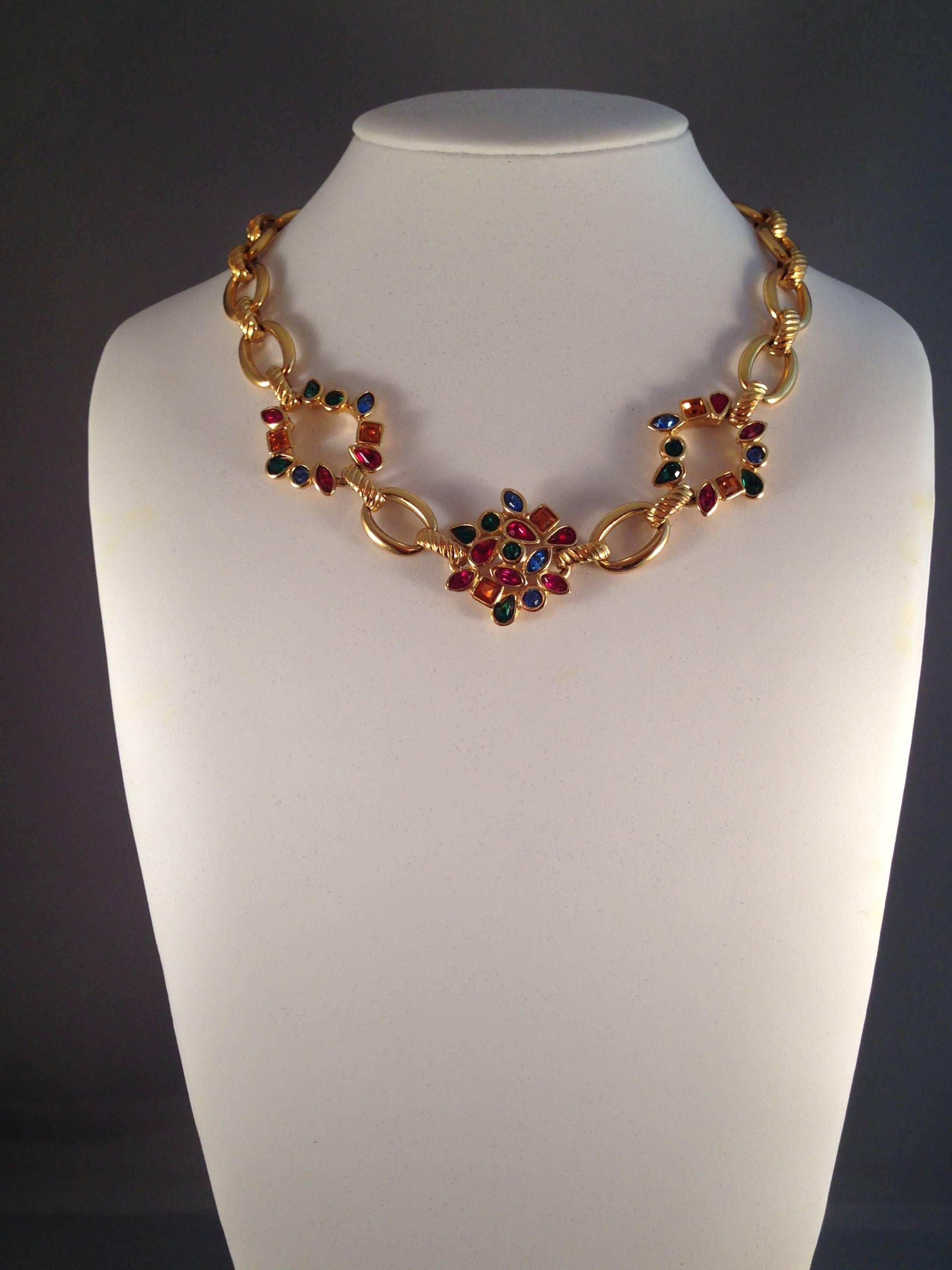 Yves Saint Laurent YSL Vintage Goldtone Necklace with Multi-Colored Stones In Excellent Condition For Sale In Chicago, IL