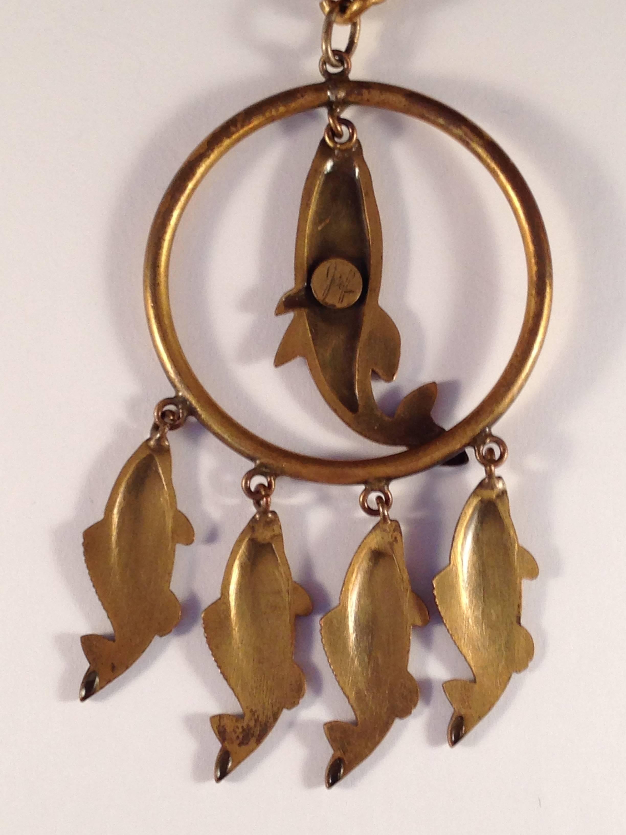 1940s Joseff Of Hollywood Fish Pendant Necklace In Good Condition For Sale In Chicago, IL