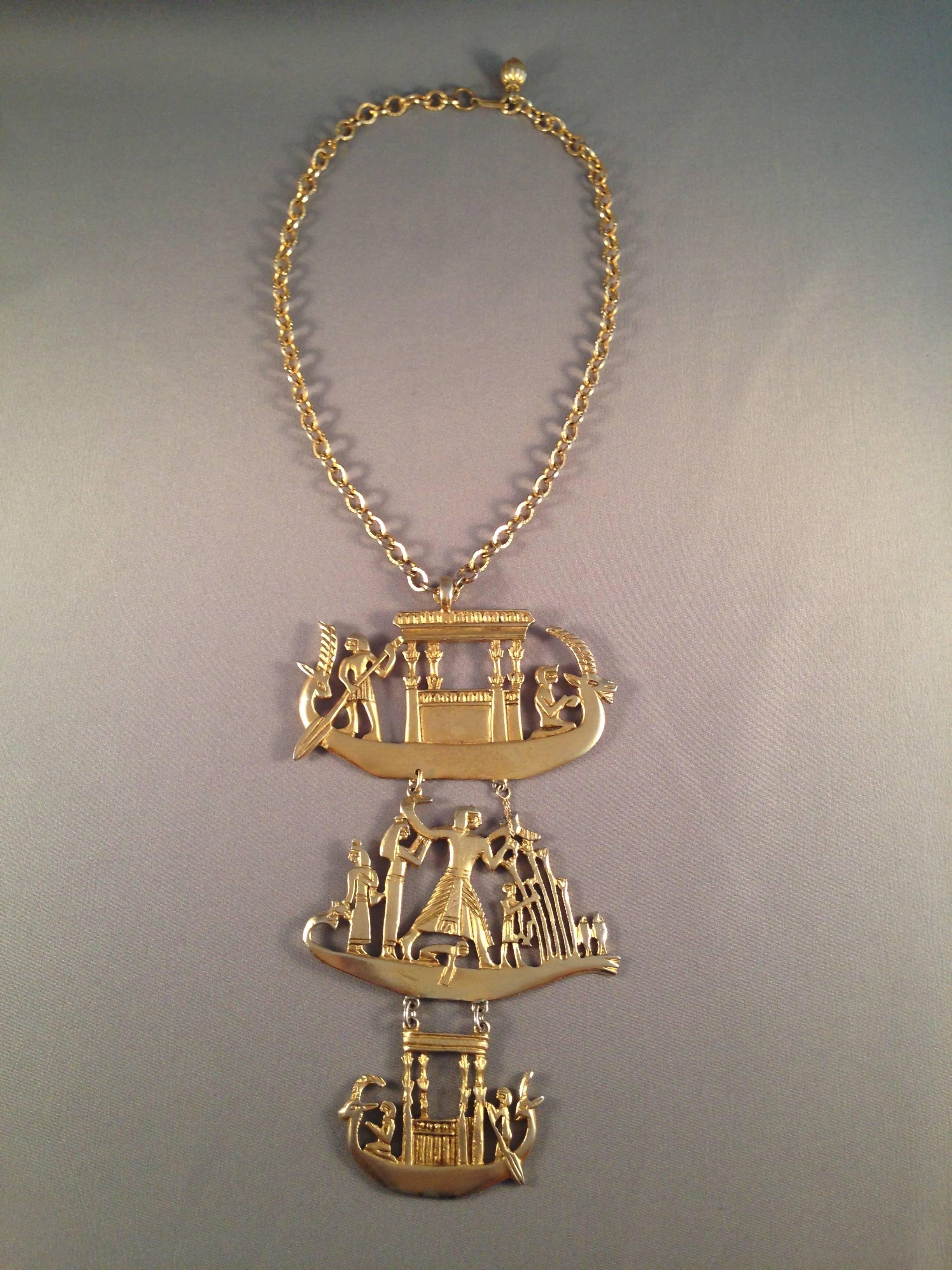 1970s Rare Kenneth Jay Lane Egyptian Pendant Necklace In Good Condition In Chicago, IL