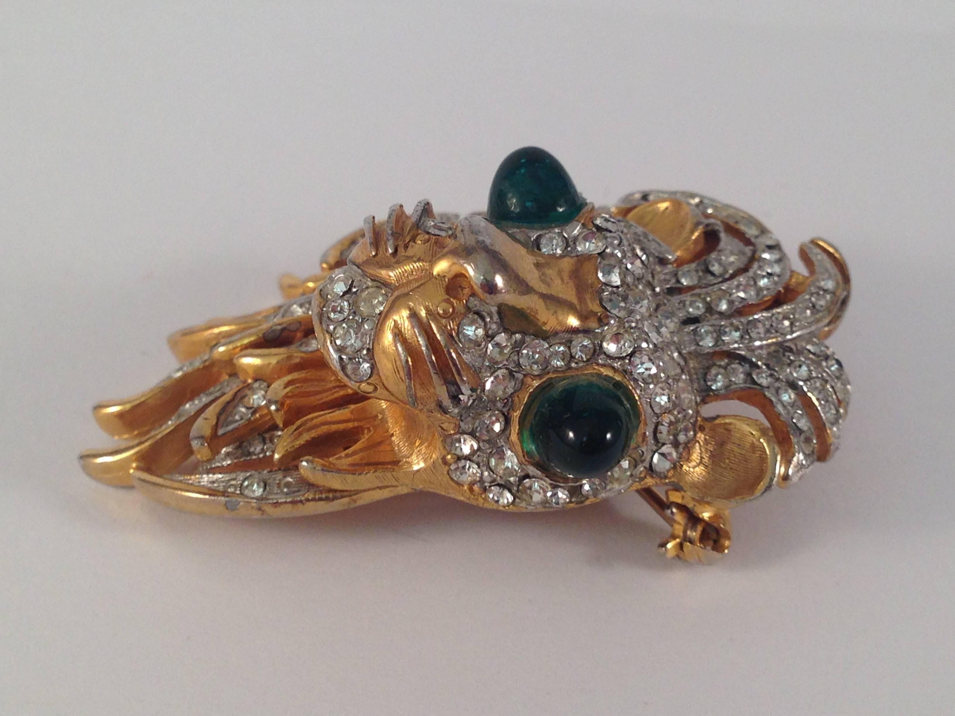 1960s Kenneth Jay Lane Lion Leo Brooch In Good Condition For Sale In Chicago, IL