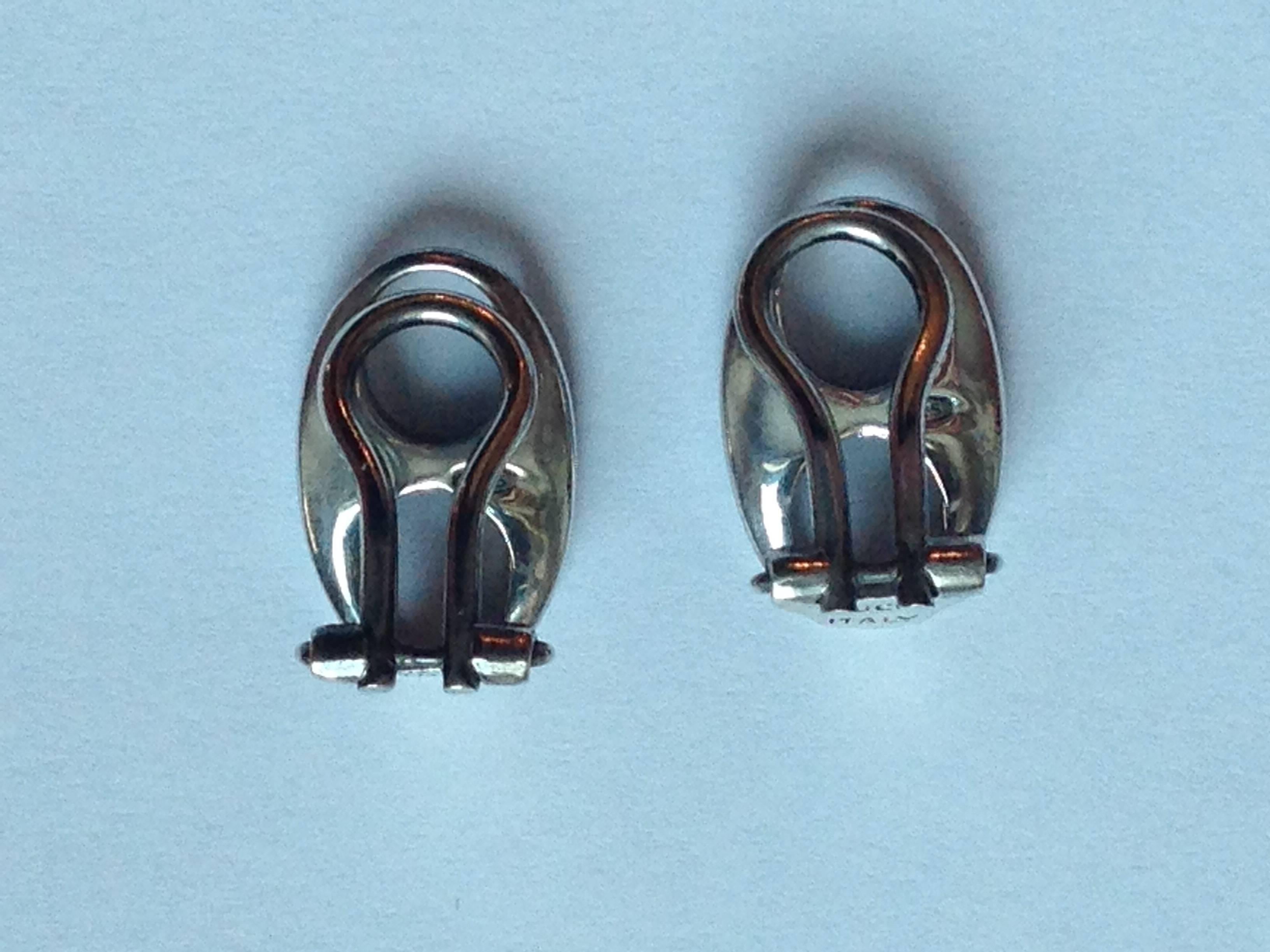 Gucci 1970s Sterling and Blue Enamel Clip On Earrings in Original Box 1