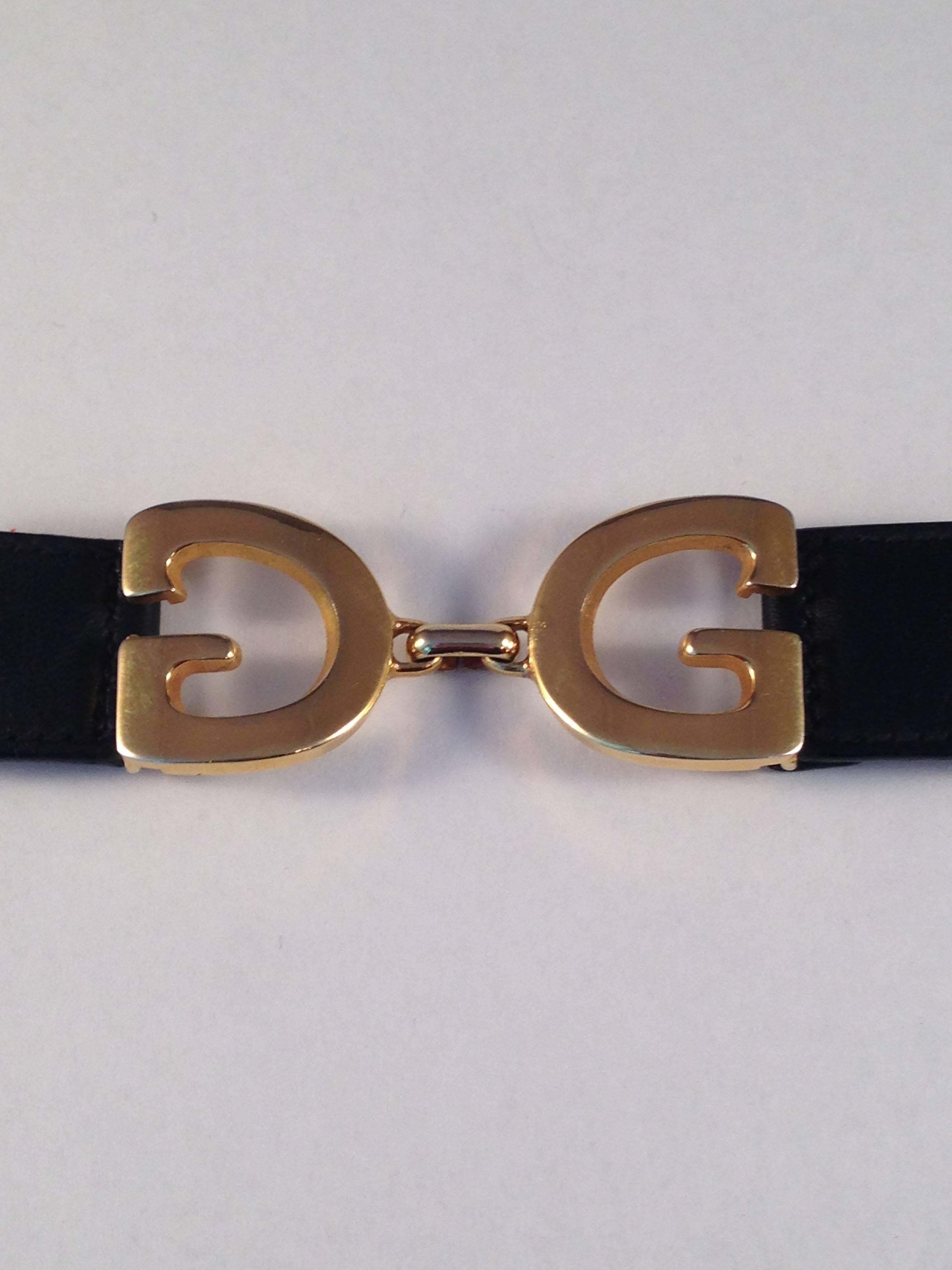 Women's Vintage Gucci Bracelet Black Leather with Goldtone Logo 
