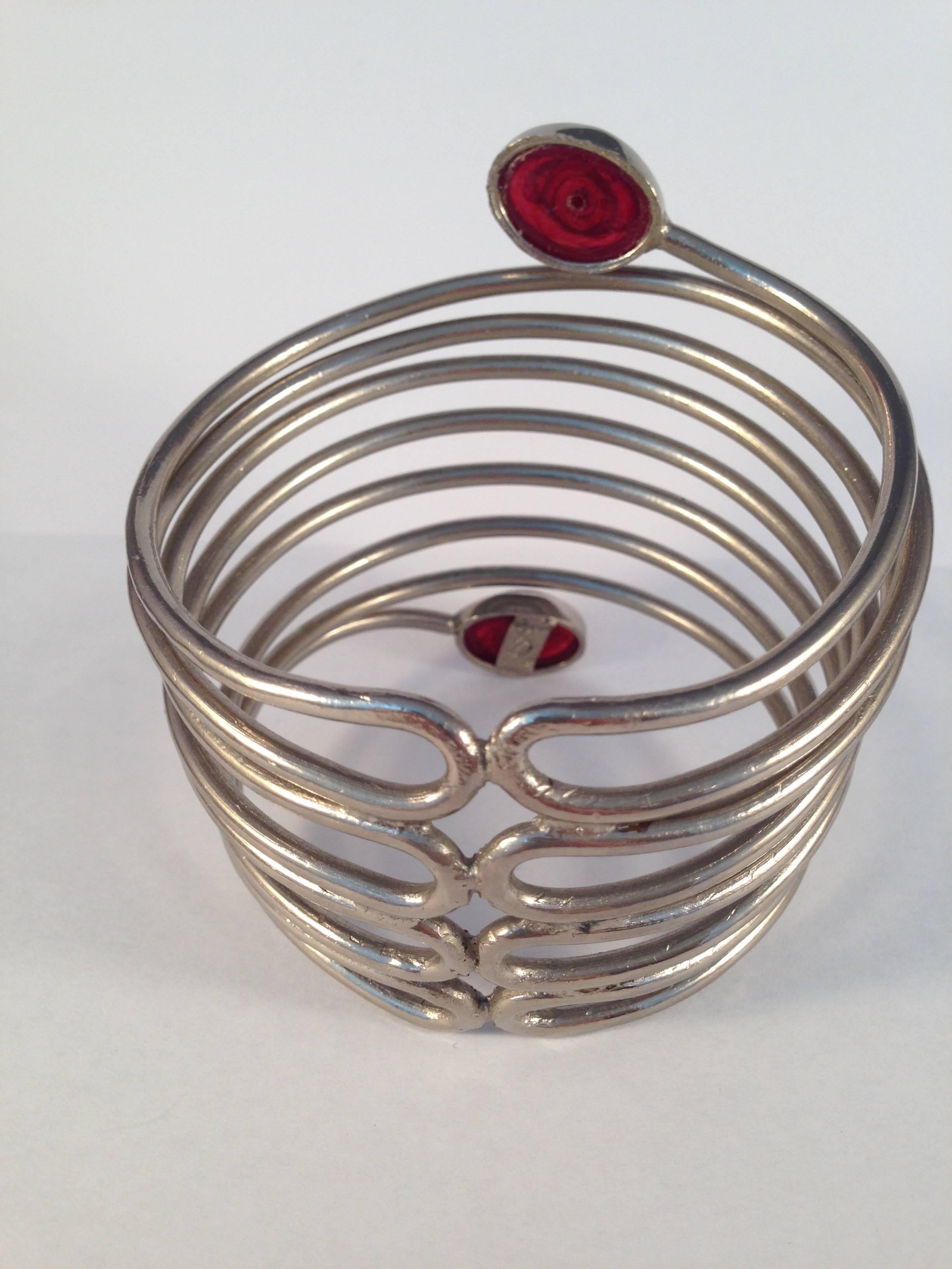 Yves Saint Laurent Cuff Bracelet Gripoix Silver-Tone Spiral 1970s  In Excellent Condition For Sale In Chicago, IL