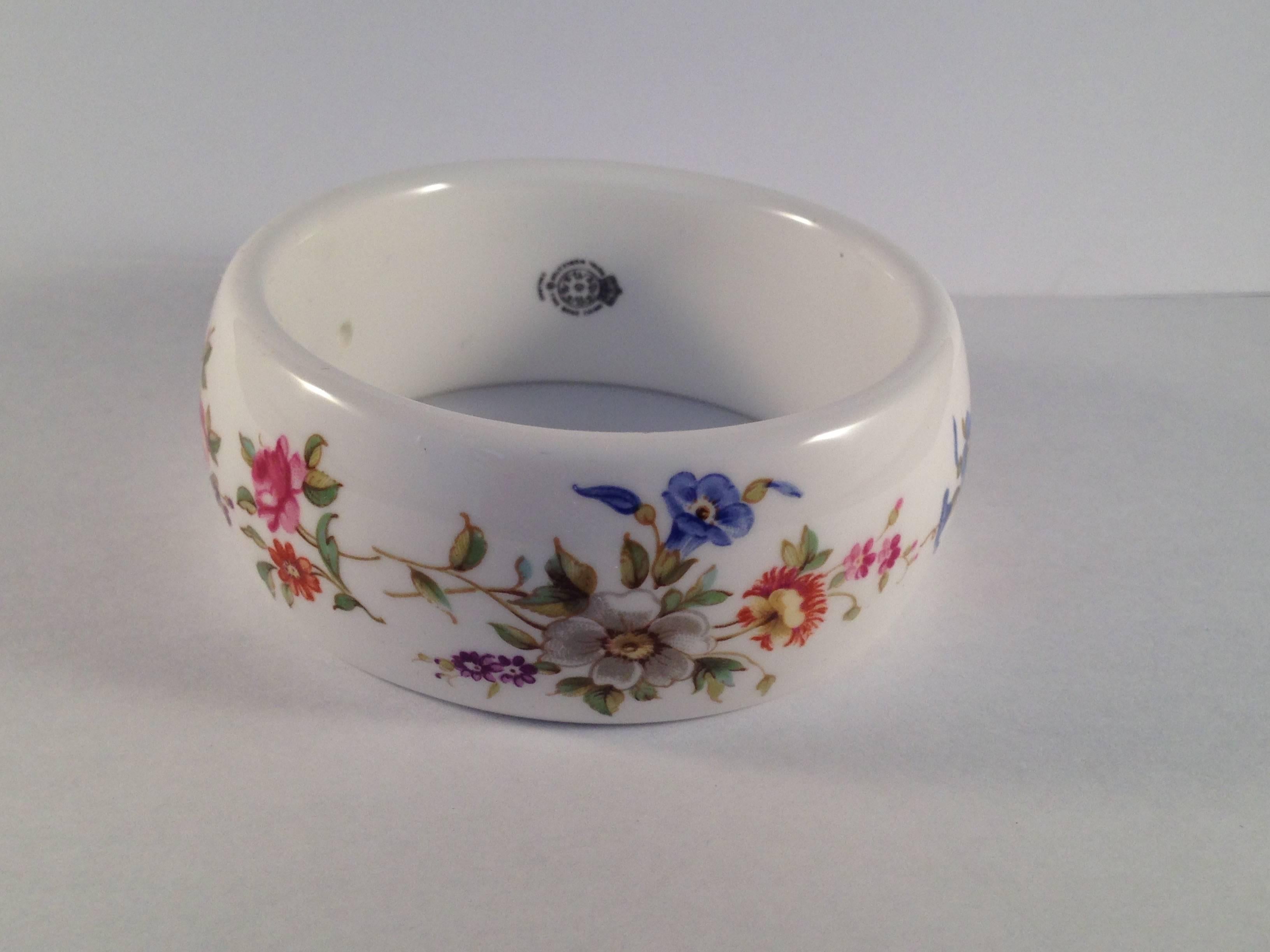 1976 Kenneth Jay Lane Floral Bone China Bracelet for Royal Worcester  For Sale 1