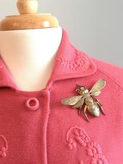 Huge Cini Bee Insect Brooch Sterling Vermeil