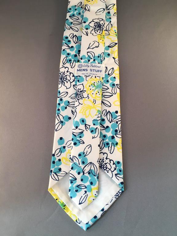 Lilly Pulitzer 'Mens Stuff' Tie 1970s White, Yellow and Blue Printed ...